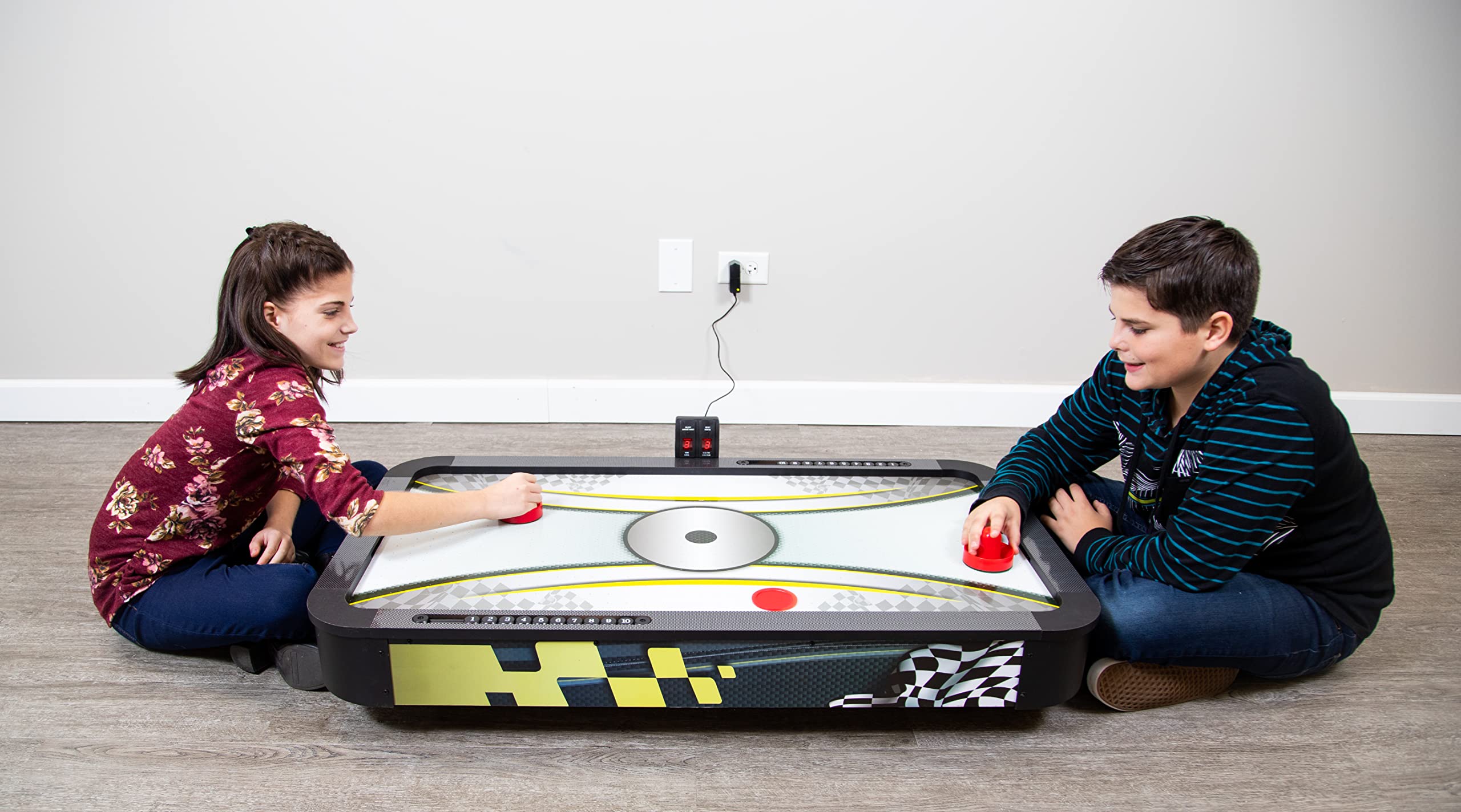 Hathaway Le Mans 42-inch Tabletop Air Hockey Game Table for Kids & Adults - Black & Yellow - Perfect for Game Rooms, Parties & Family Fun