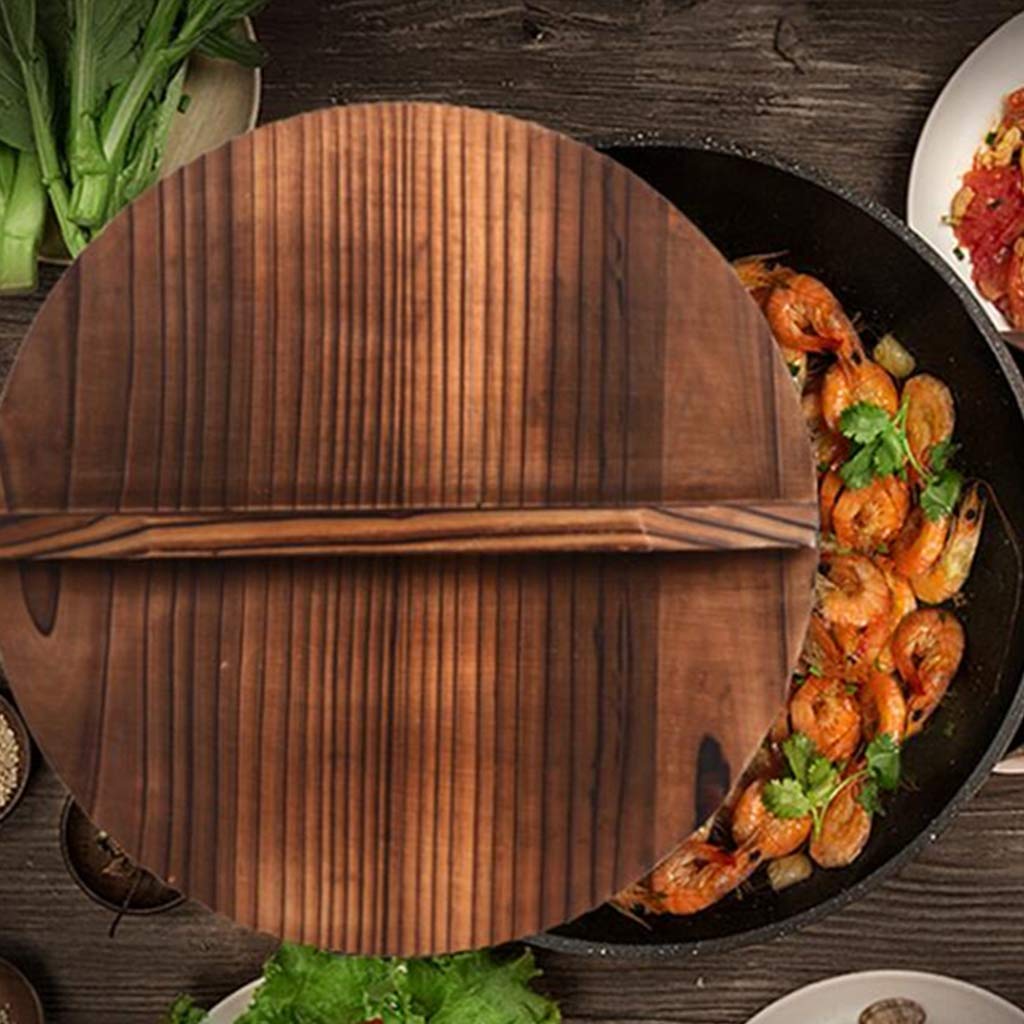 Handmade Fir Wooden Pot Lid Cover - Anti-Scalding Wok Lid with Iron Frame - Durable Wooden Pan Cover for Cooking, Stir Fry & Kitchen Safety - Perfect for Stovetop, Oven & Outdoor Cooking