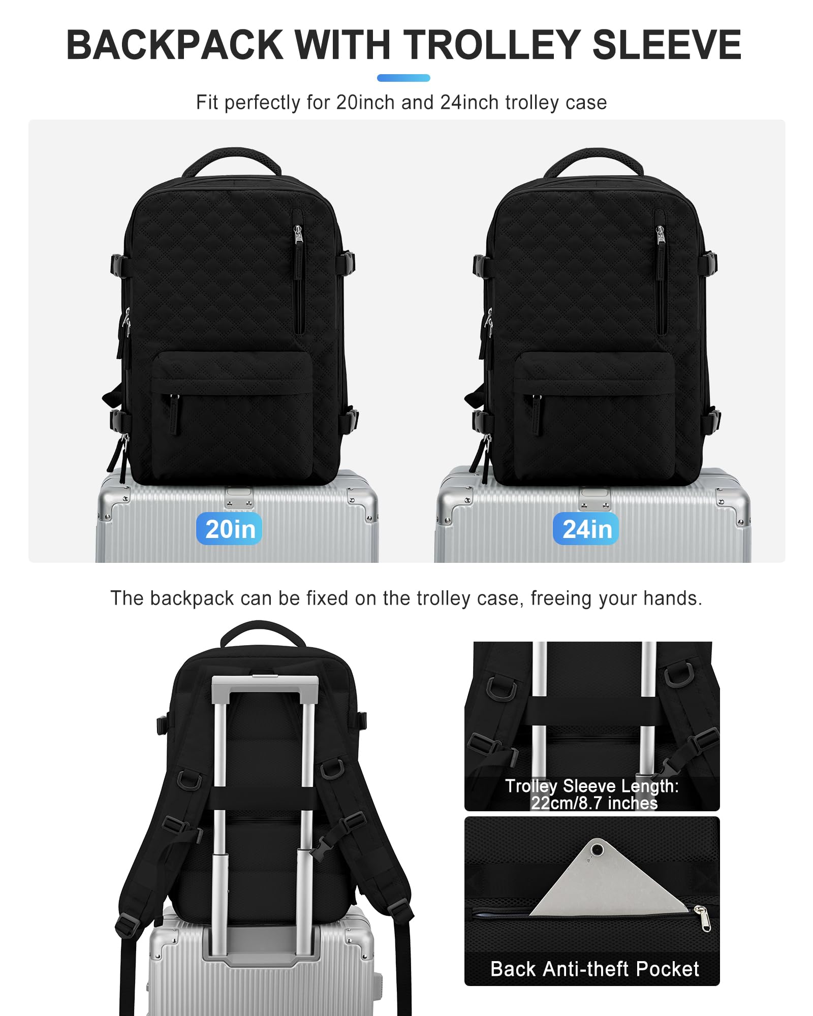 Underseat Carry On Backpack for Women - Airplane Approved Cabin Bag, 14 Inch Laptop Backpack for Business Travel & Casual Work (K1-Black) | Perfect Personal Item for Flights & Commuting