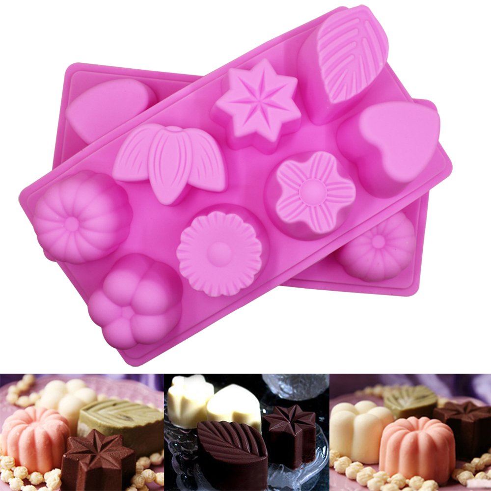 3 Pcs Floral Leaf Silicone Molds for Baking - 8-Cavity Cake, Chocolate, Pudding, Jelly & Soap Molds - Reusable Non-Stick Muffin Trays for Kitchen Decor & DIY Crafts (Pink) - Perfect for Birthday Parties, Wedding Favors & Holiday Baking