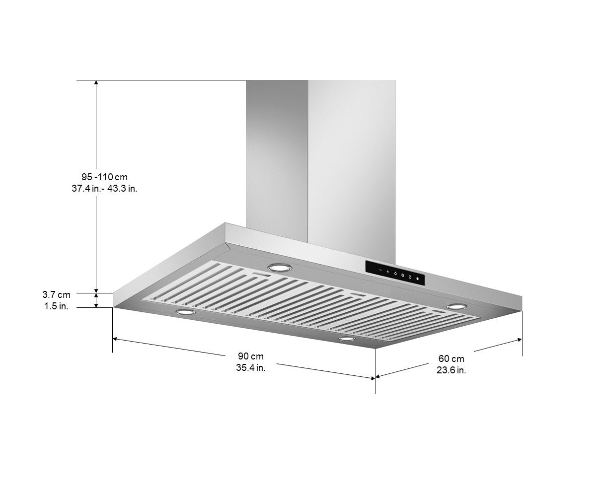 Stainless Steel 36 Inch Island Range Hood with Night Light - Powerful Kitchen Ventilation for Modern Homes - Perfect for Open Kitchens and Cooking Areas