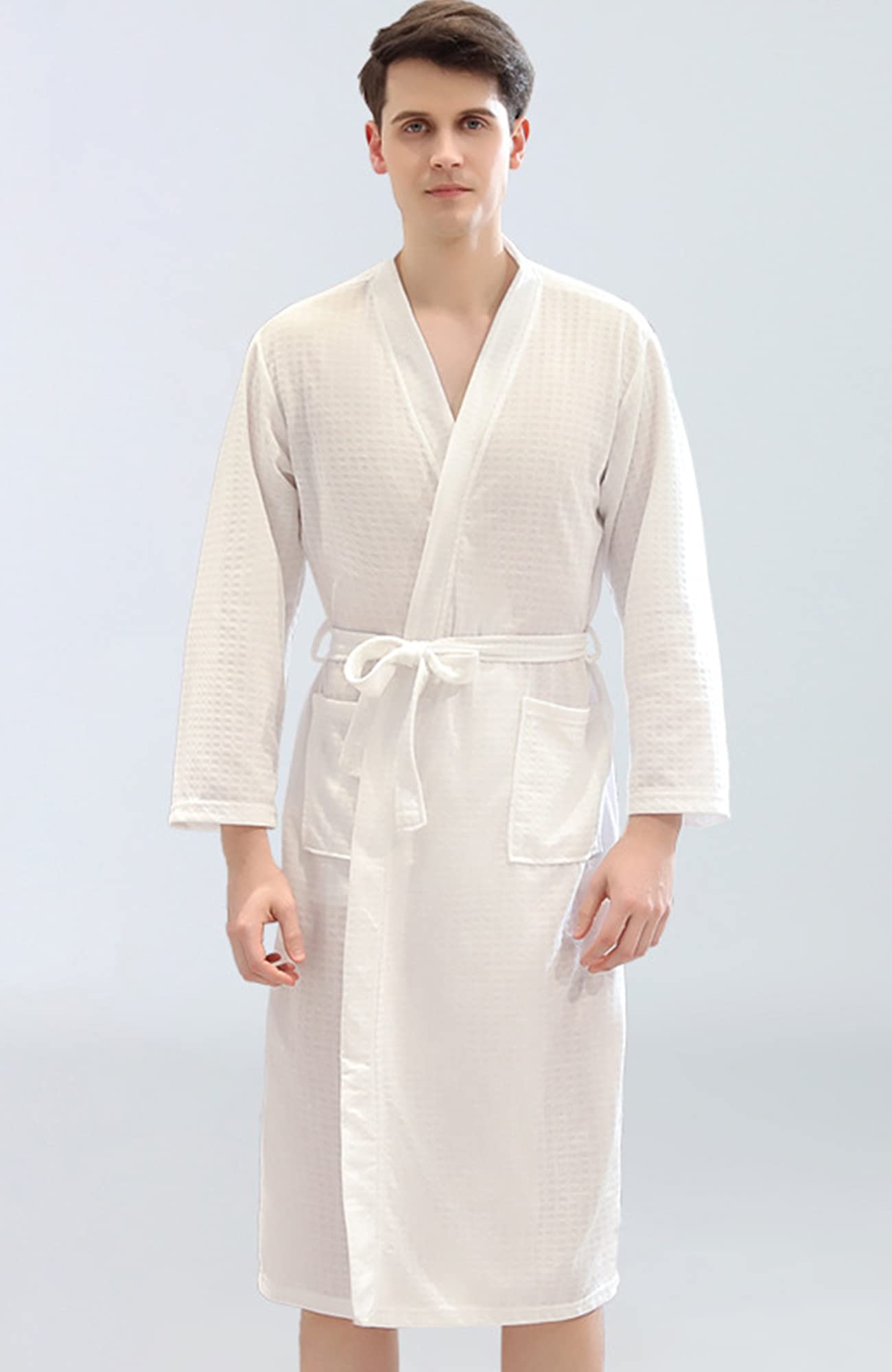 YOULEMIGN Lightweight Waffle Bath Robe for Women & Men - Soft Full-Length Kimono Style Spa Robe - Perfect for Bathroom, Poolside & Lounge Wear (White, Medium)