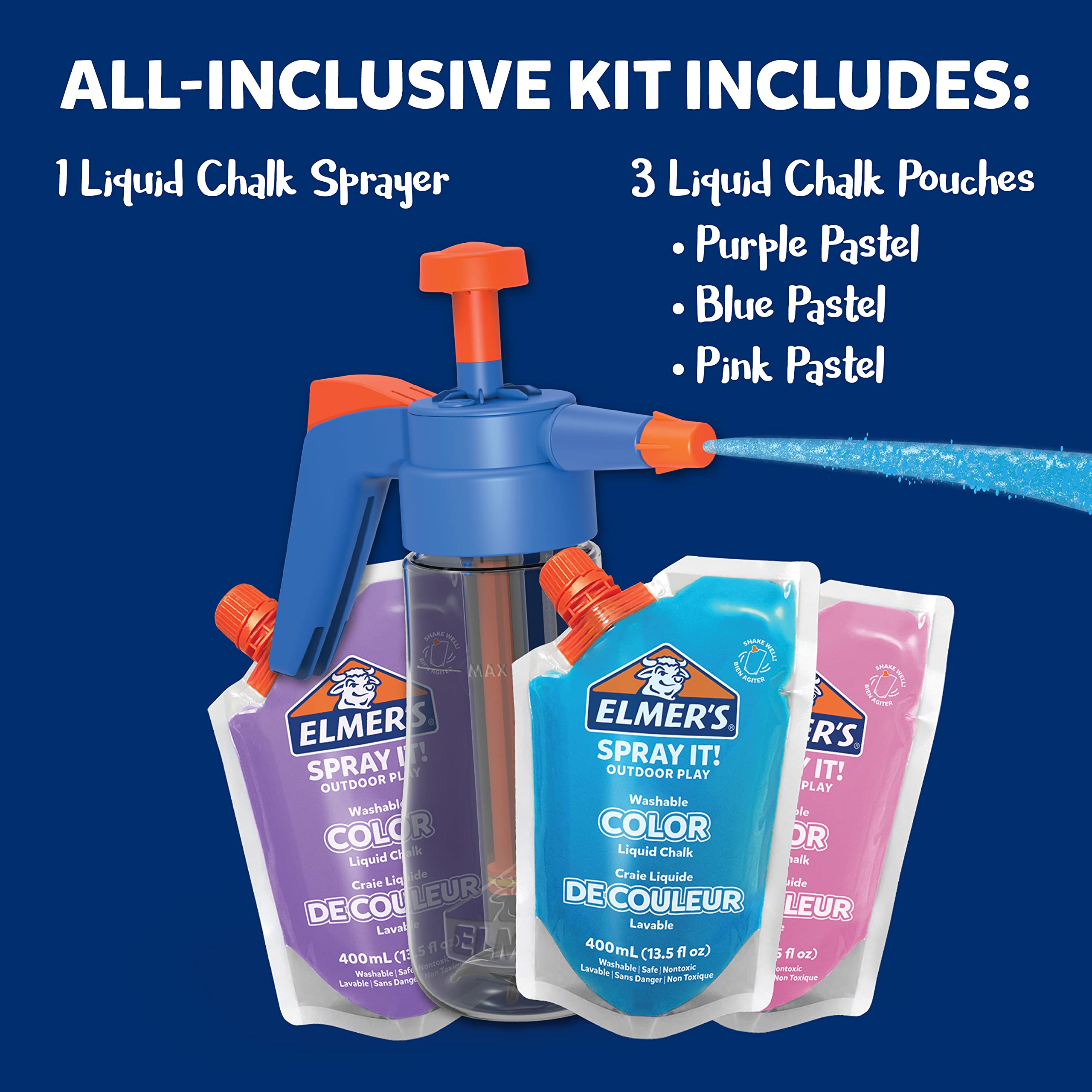 Elmer's Spray It! Outdoor Washable Liquid Chalk Kit with Sprayer & 4 Refills - Fun Sidewalk Art for Kids, Driveway Games & Creative Outdoor Play