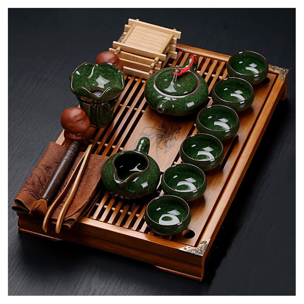 Premium Chinese Gongfu Tea Set - Ceramic Teapot with 6 Cups & Saucers, Tea Tray & Travel Case | Traditional Japanese Style Buddha Zen Tea Ceremony Set for Home, Office & Travel Use