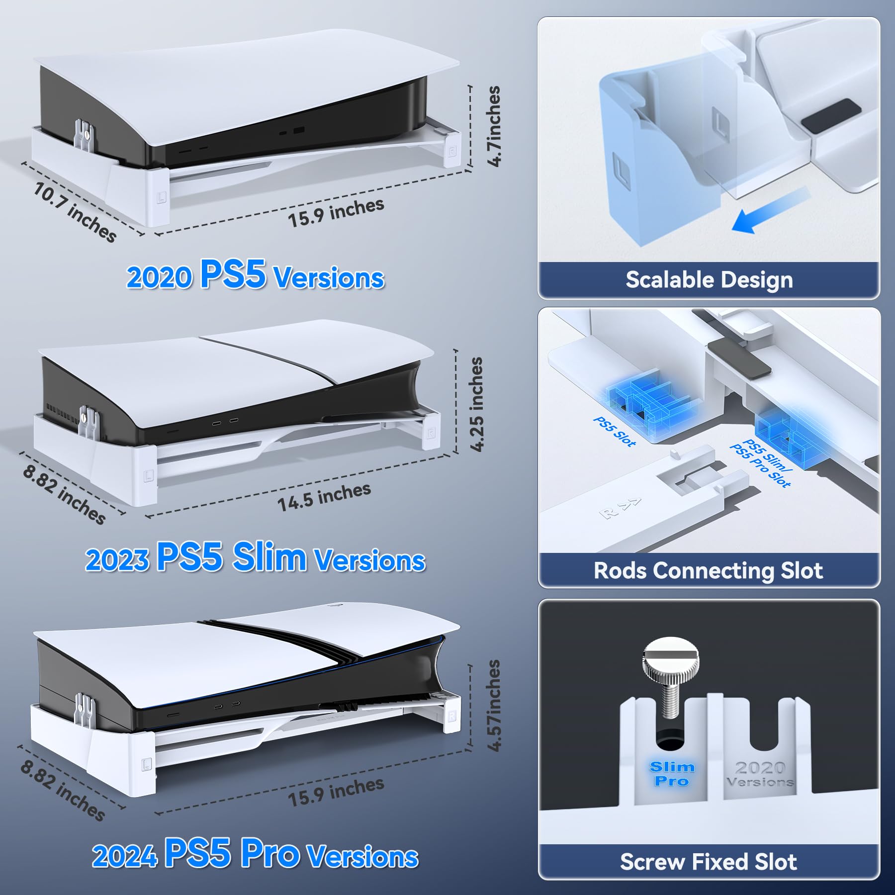 OIVO PS5 Horizontal Stand for PlayStation 5 Slim/Pro Console - Stable Base Stand with Upgraded Support Rods & Scalable Design for Disc & Digital Editions | Perfect for Gaming Setup, Living Room Entertainment & Console Protection