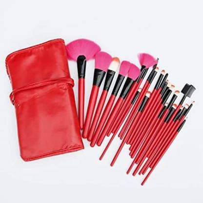 Professional 24-Piece Makeup Brush Set for Face & Eyes - Soft Synthetic Bristles, Red Handle - Perfect for Makeup Artists & Beginners (Home, Travel, Salon Use)