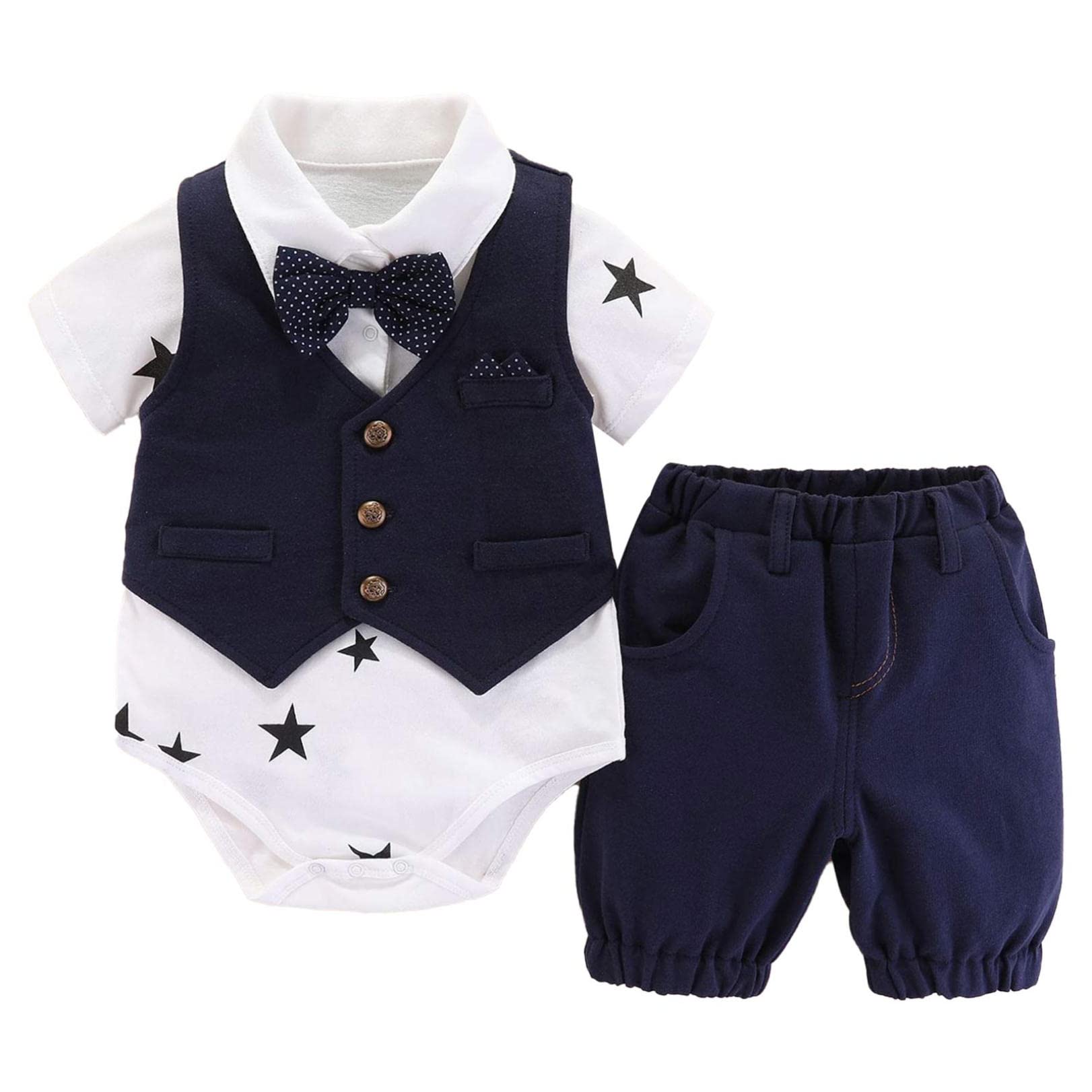 JEATHA Boys Formal Suits Set - Short Sleeve Tuxedo Shirt with Bow Tie, Waistcoat & Shorts | Perfect for Weddings, Parties & Special Occasions