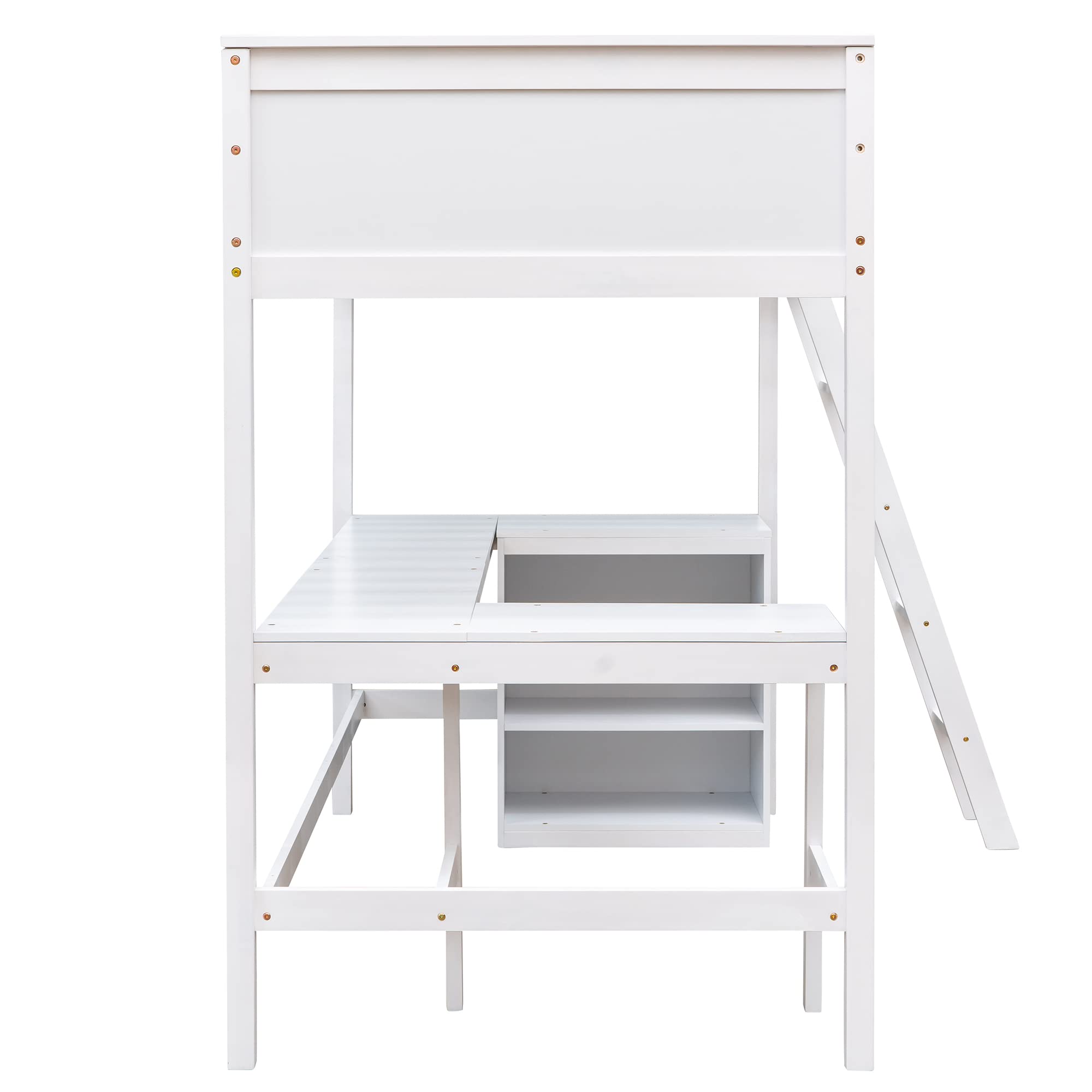 SOFTSEA Twin Loft Bed with Desk & Storage - Sturdy Wooden Bunk Bed Frame with Shelves for Kids, Teens, Boys & Girls - Perfect for Small Rooms, Dorms & Apartments - White Space-Saving Furniture