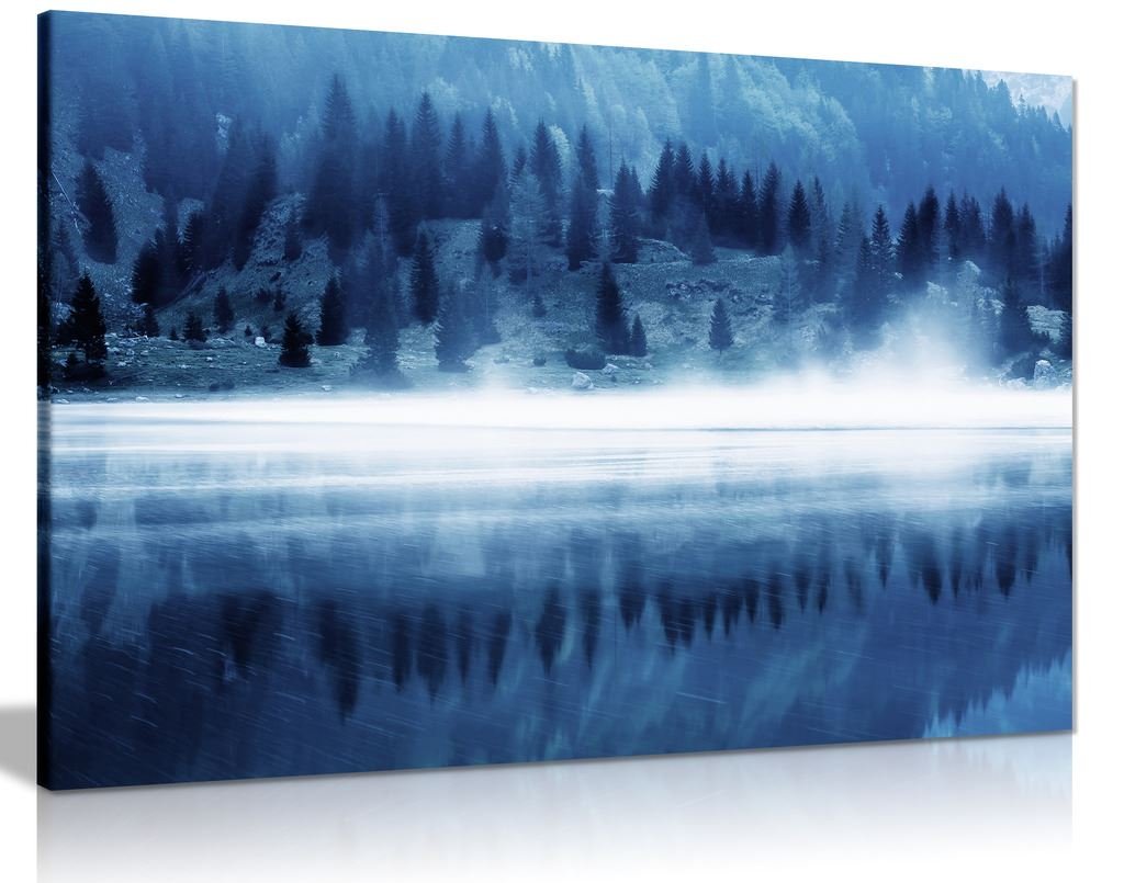 Blue Glacial Lake Canvas Wall Art Print - 36x24 Inches - Modern Home Decor for Living Room, Bedroom & Office