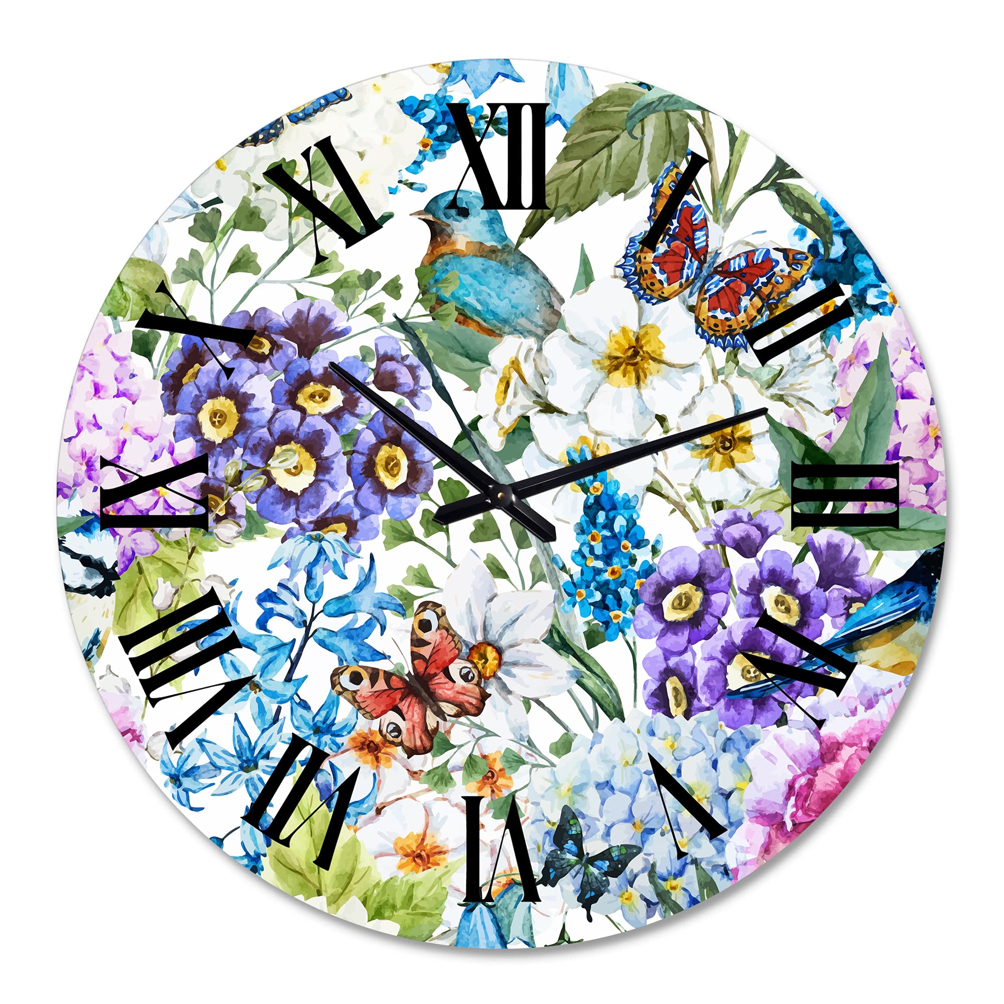 Vibrant Wild Spring Leaves & Wildflowers Wall Clock - Large Modern Botanical Decor for Living Room, Bedroom, Office | Silent Non-Ticking Home Decoration