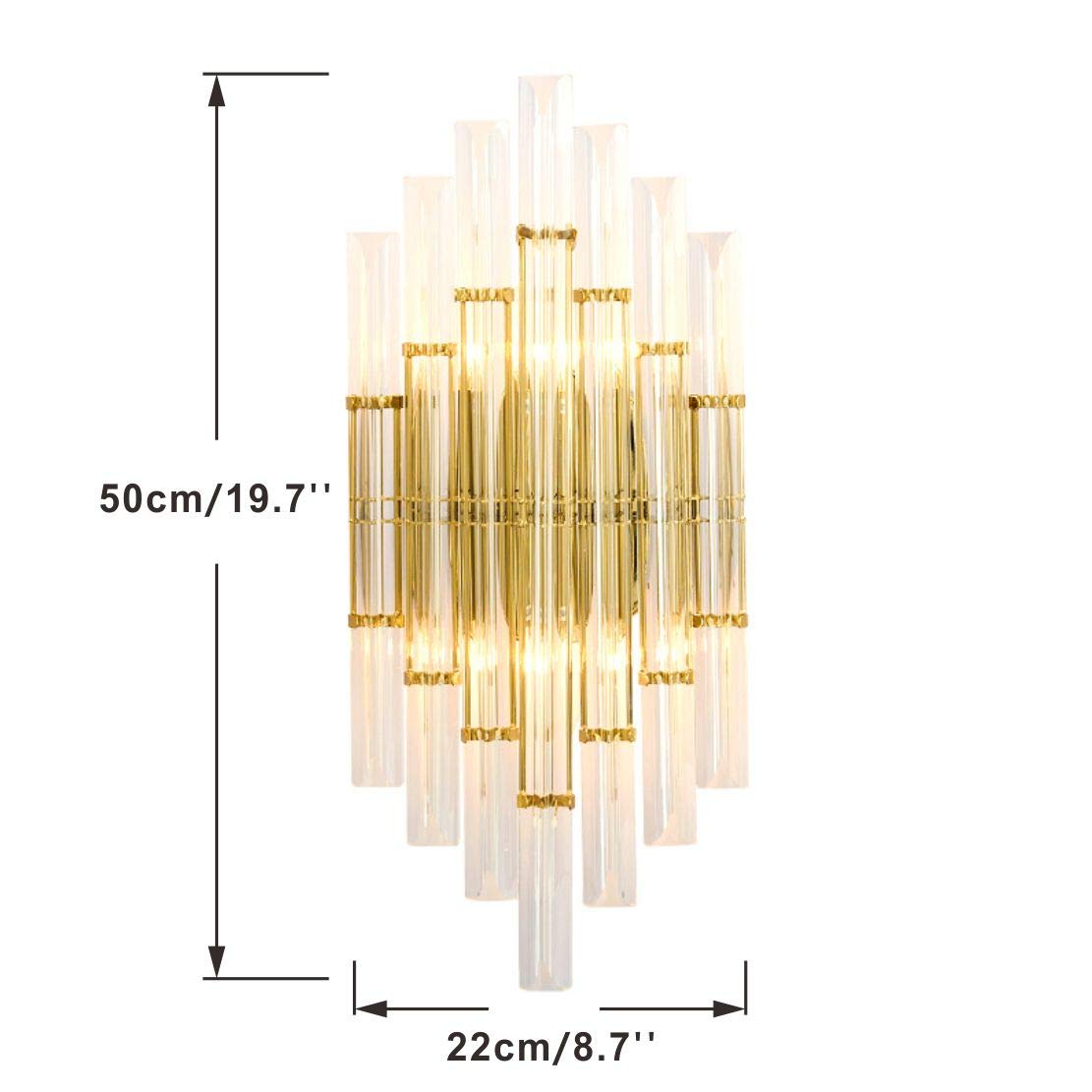 KCO Lighting Modern Crystal Wall Sconce Set of 2 - Gold Metal Wall Mounted Light Fixture with Clear Crystals for Bedroom, Living Room, Dining Room - Elegant Home Decor Lighting for Hallway, Entryway, and Interior Design (Gold-2PC)
