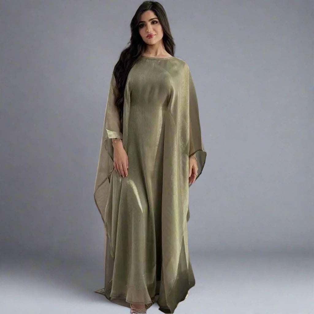 2-Piece Set Batwing Sleeve Farasha Abaya Dress with Inner Dress - Modest Islamic Prayer Dress for Women, Perfect for Eid, Mosque & Special Occasions