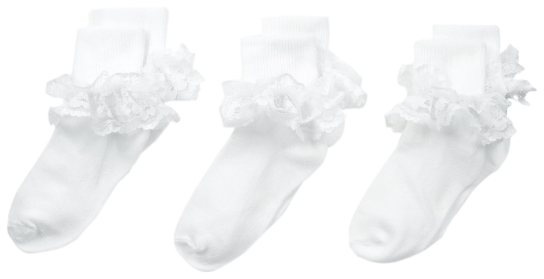 Jefferies Baby Girls' Dressy Lace Socks - 3 Pack Soft Cotton Ankle Socks for Special Occasions, Parties & Holidays
