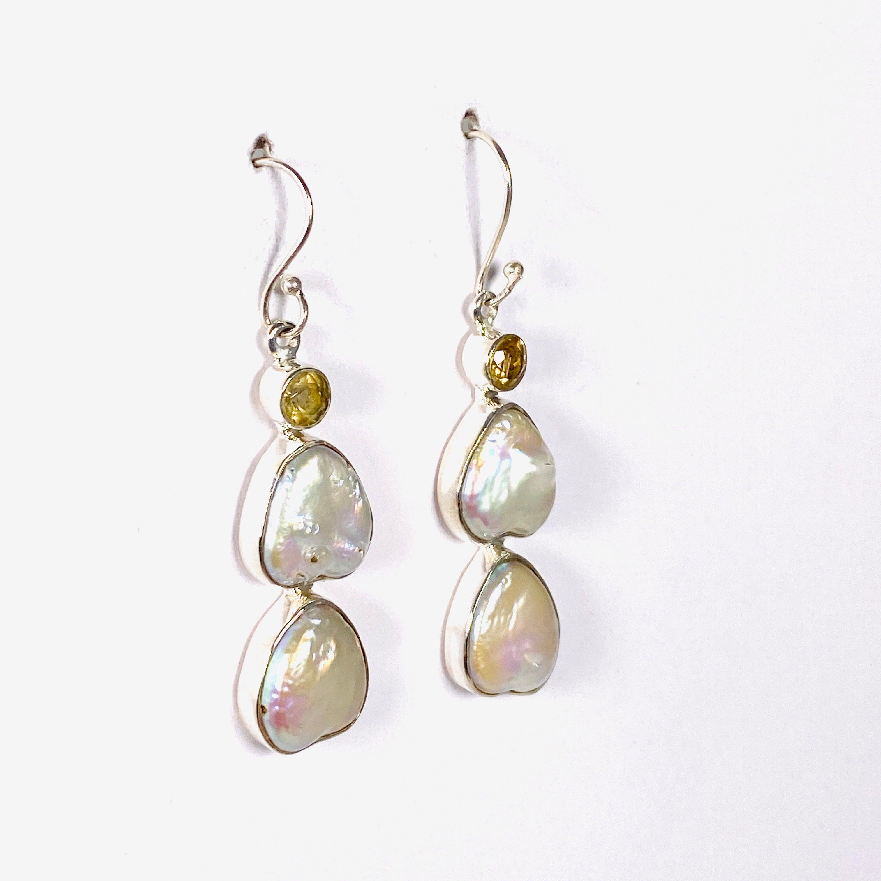 Pearl & Citrine Faceted Earrings E2530 CT - Elegant Dangle Earrings for Women, Perfect for Weddings, Parties & Special Occasions