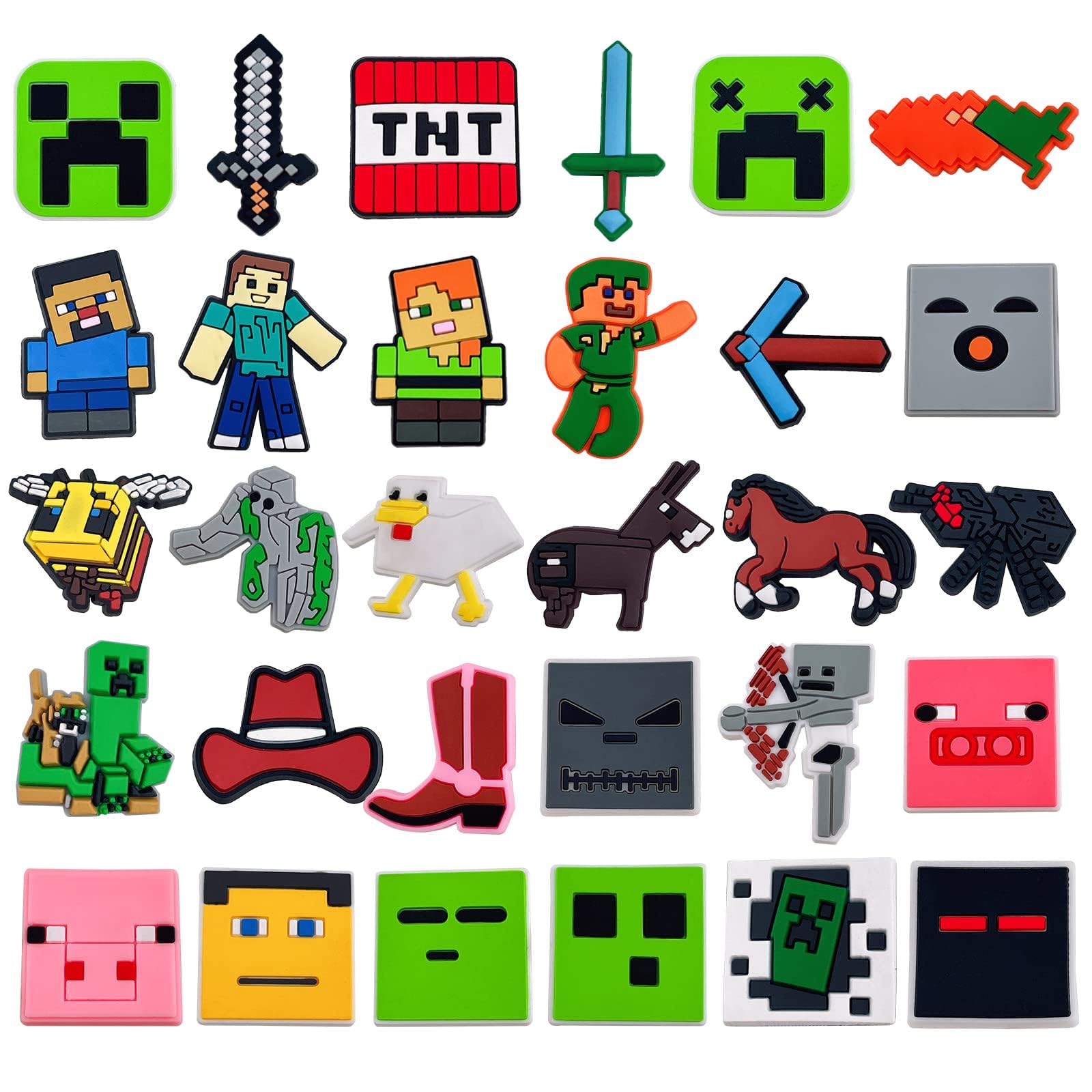 30Pcs Minecraft Shoe Charms for Crocs - Cute Game-Themed Jibbitz for Boys & Teens - Perfect for Croc Decoration, Party Favors & Birthday Gifts - Great for Gaming Enthusiasts & School Accessories