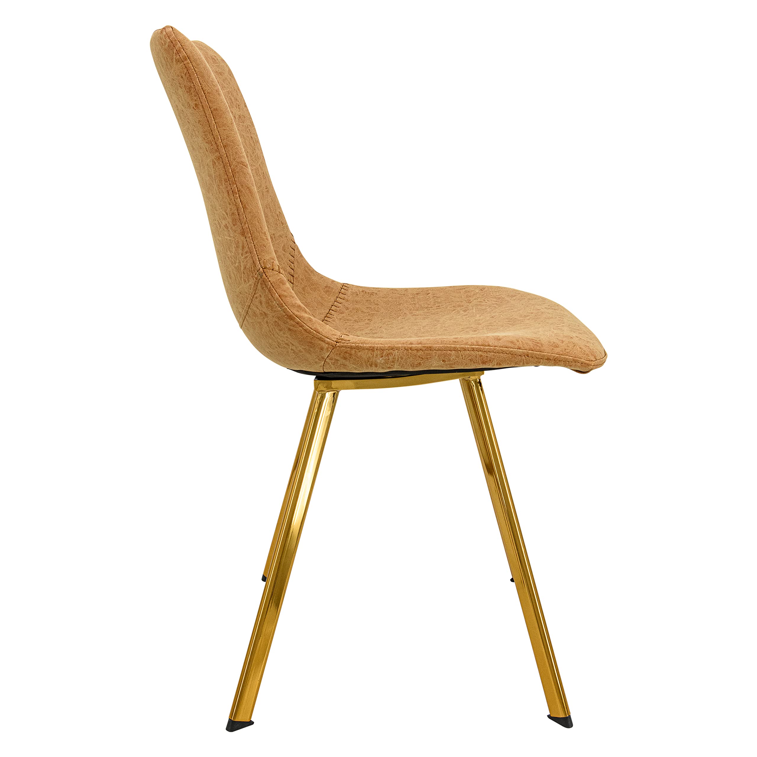 LeisureMod Markley Modern Leather Dining Chairs with Gold Legs - Light Brown Kitchen Chairs for Dining Room, Breakfast Nook & Home Office