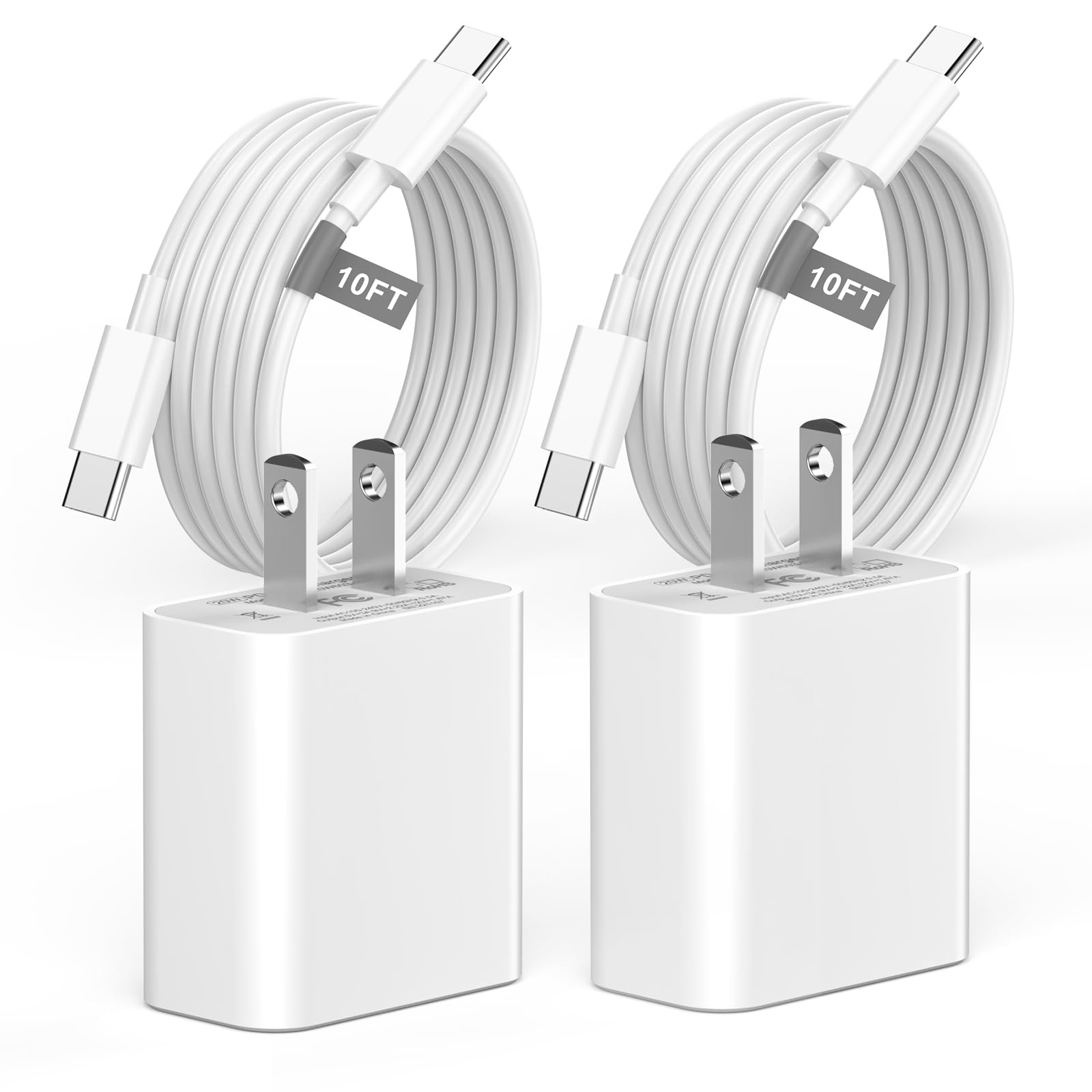 20W USB C Fast Charger & 10FT Cable 2 Pack - Compatible with iPhone 16/16 Plus/16 Pro/16 Pro Max/15/15 Pro/15 Pro Max/15 Plus - Quick Charging Wall Adapter for Home, Office, Travel & Car Use