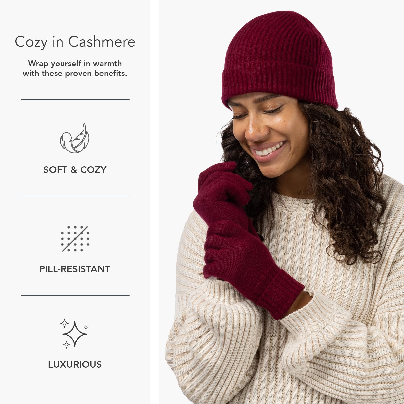 Fishers Finery Women's 100% Pure Cashmere Ribbed Hat and Glove Set - Winter Warm Accessories Gift Box | Perfect for Cold Weather, Skiing, and Holiday Gifts