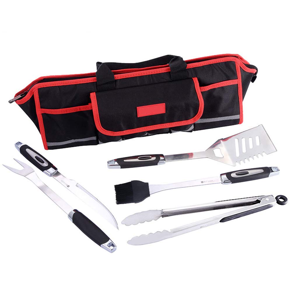 Premium 5-Piece Stainless Steel BBQ Grill Tools Set - Heavy Duty Barbecue Utensils Kit with Carrying Case - Perfect for Backyard Grilling, Camping & Outdoor Cooking Gifts