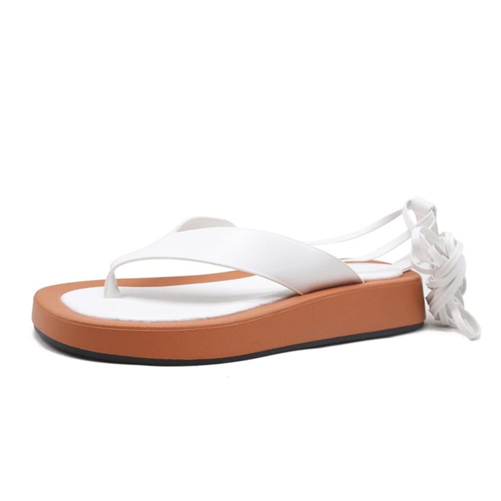 Women's Summer Sandals with 4cm Thick Non-Slip Heel & Buckle Closure - Comfortable Casual White Sandals for Beach, Walking & Outdoor Activities (Size 39)