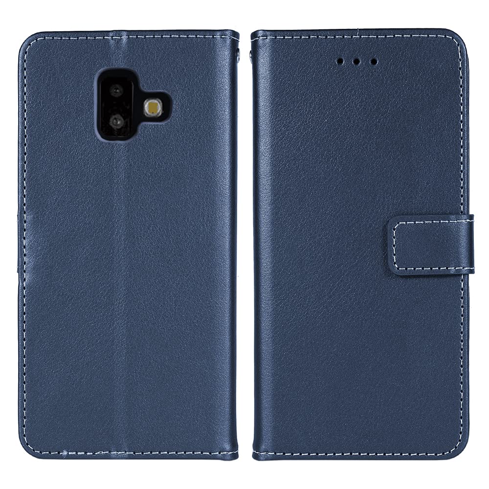 Samsung Galaxy J6 Plus 2018 Wallet Case with Wrist Strap & Card Holder - Leather Flip Cover Phone Case for J6/J6+/J6 Plus (SM-J610FN) - Blue | Perfect for Work, Travel & Everyday Protection