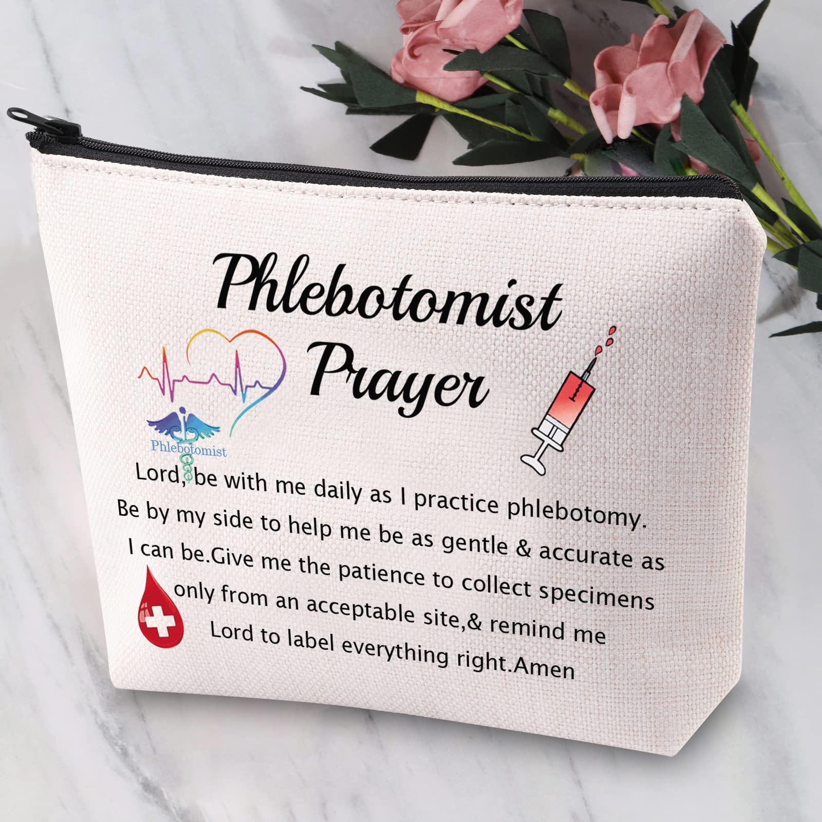 JYTAPP Phlebotomist Prayer Cosmetic Makeup Bag - Waterproof Polyester Toiletry Organizer for Women, Nurses & Lab Techs - Perfect Gift for Healthcare Professionals, Travel & Daily Use