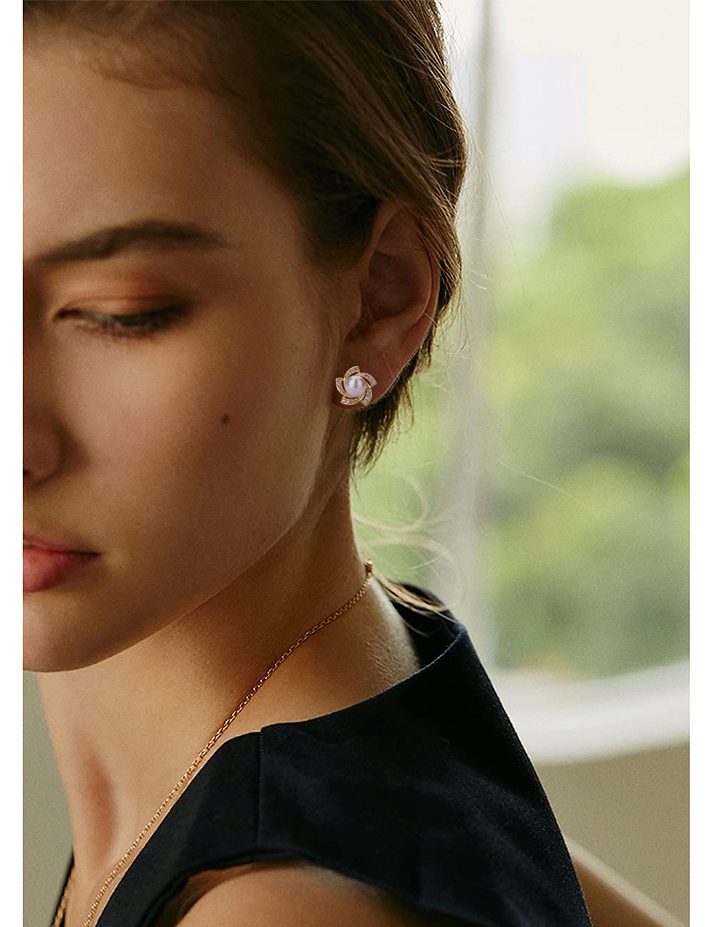 White Pearl Stud Earrings for Women - Cultured Freshwater Pearl & CZ Pave Earrings - Elegant Jewelry for Wedding, Party & Everyday Wear