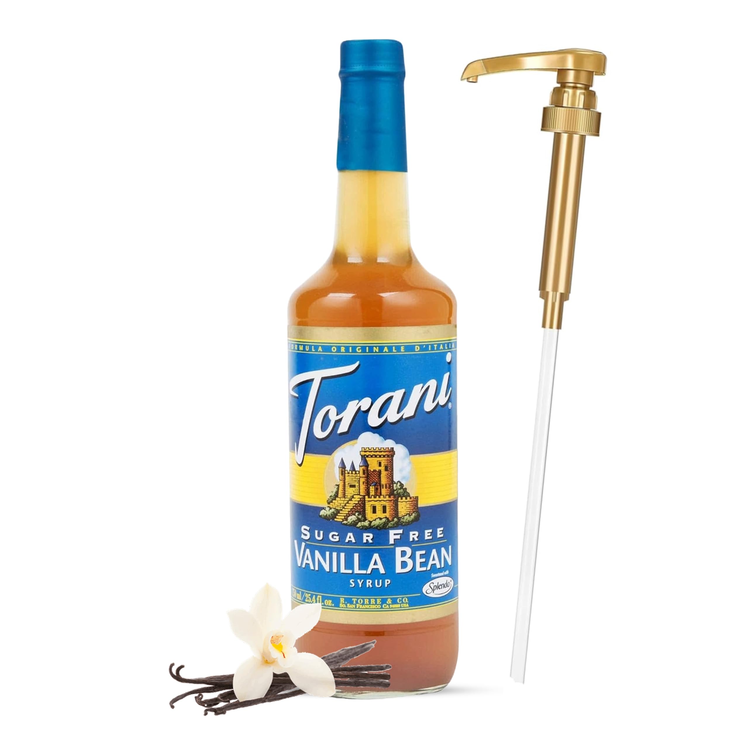 Sugar Free Vanilla Bean Syrup for Coffee - 25.4oz Premium Coffee Flavoring Syrup with Pump Dispenser | Perfect for Lattes, Iced Coffee & Baking Recipes