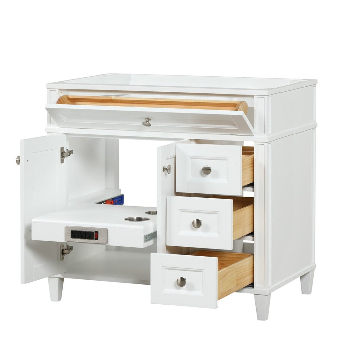 Kensington 35.5-Inch Right Drawers All Wood Vanity Cabinet in Bright White - Perfect for Bathroom Storage & Organization
