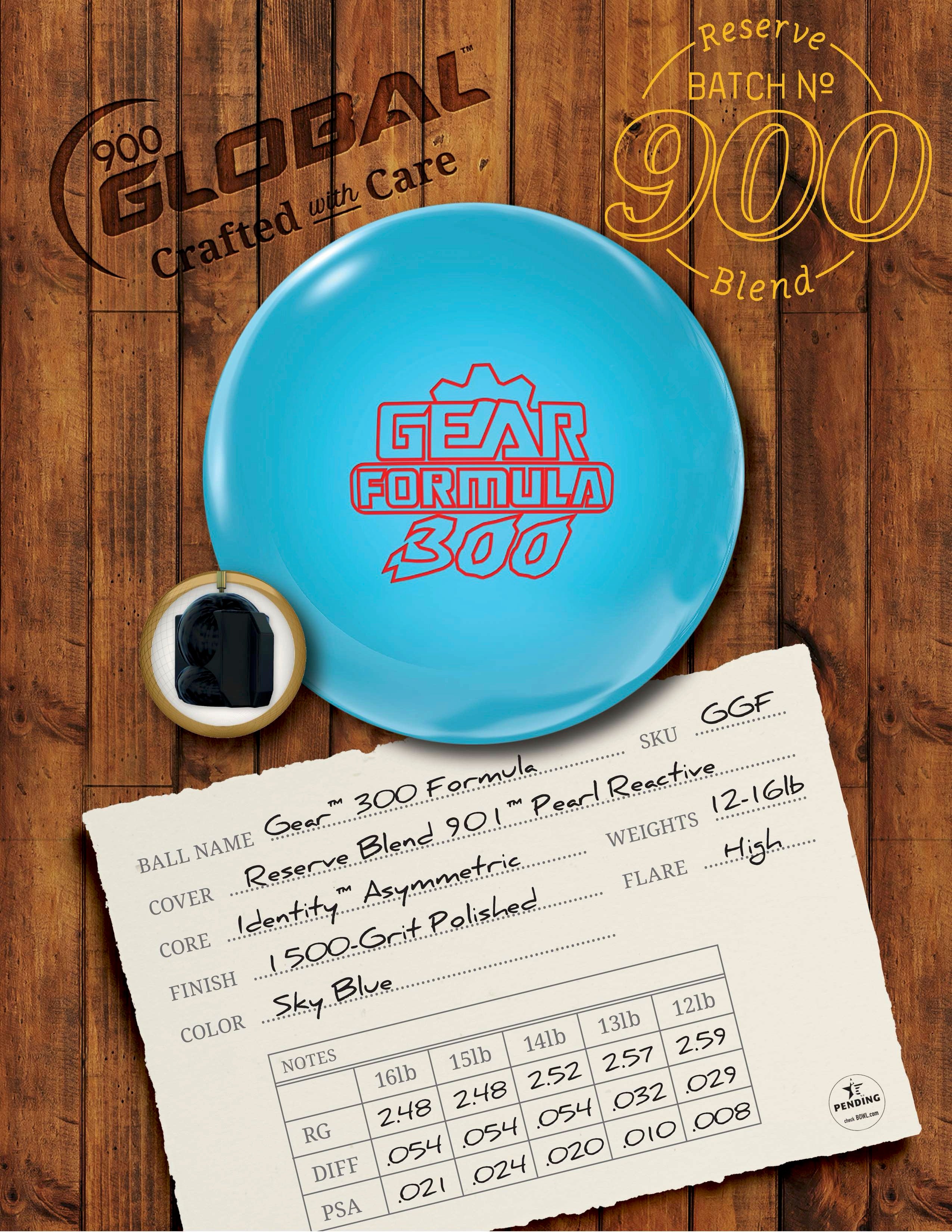 900 Gear Formula Overseas Bowling Ball - High Performance Bowling Ball for Professional & Recreational Bowlers | Perfect for League Play & Tournaments