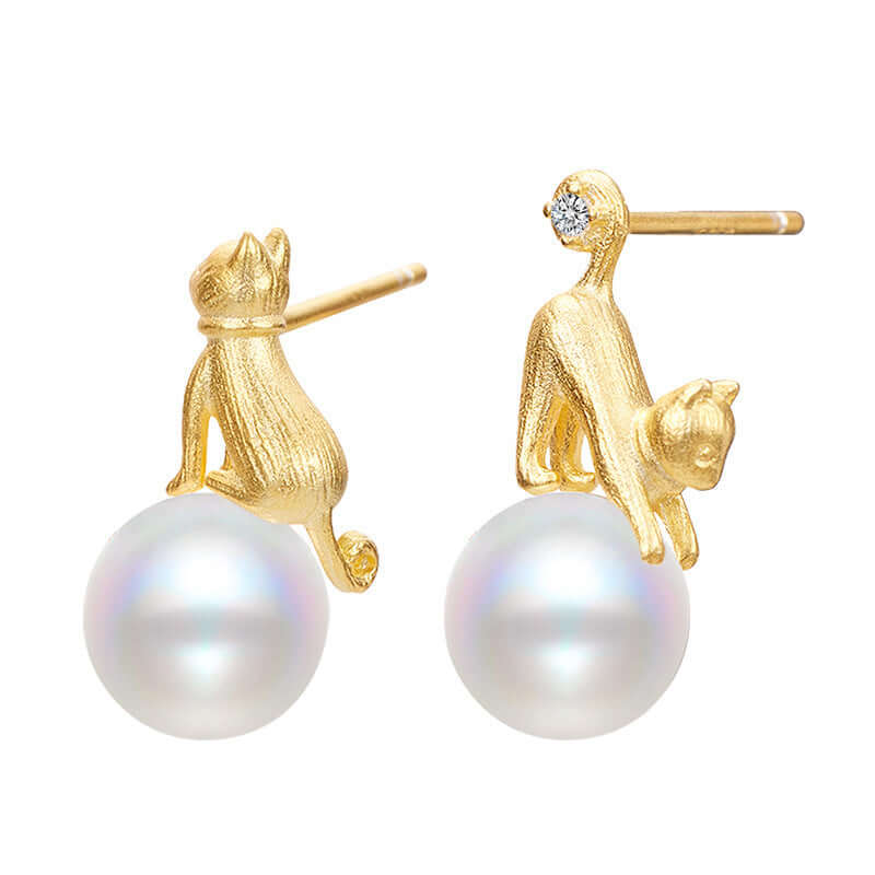 Asymmetric Cute Pearl Cat Stud Pet Earrings for Small Dogs & Cats | Hypoallergenic Stainless Steel Jewelry | Perfect for Pet Parties, Photos & Daily Wear | E002