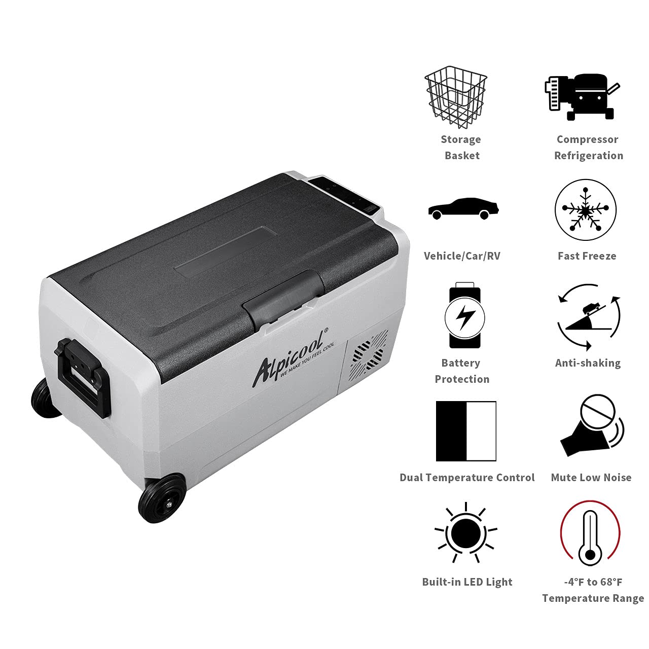 Alpicool T36 12V Portable Car Refrigerator Freezer - Dual Zone Temperature Control (-4°F to 68°F), 38 Quart Capacity for Truck, RV, Boat, Camping & Travel - Perfect for Road Trips, Outdoor Adventures & Marine Use