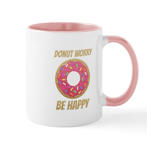 White/Pink Inside - Donut Worry Be Happy Mugs
