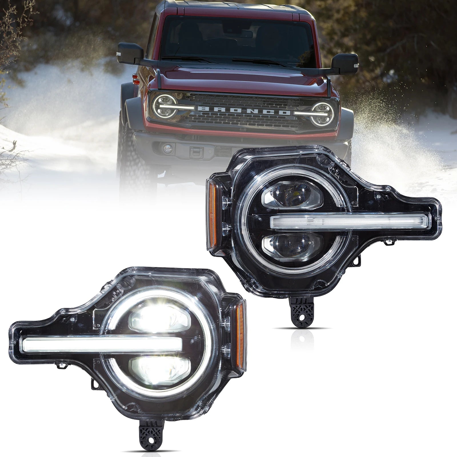 LED Headlight Assembly for 2020-2024 Ford Bronco - High Performance Replacement Headlights - Perfect for Off-Roading, Night Driving & Car Upgrades