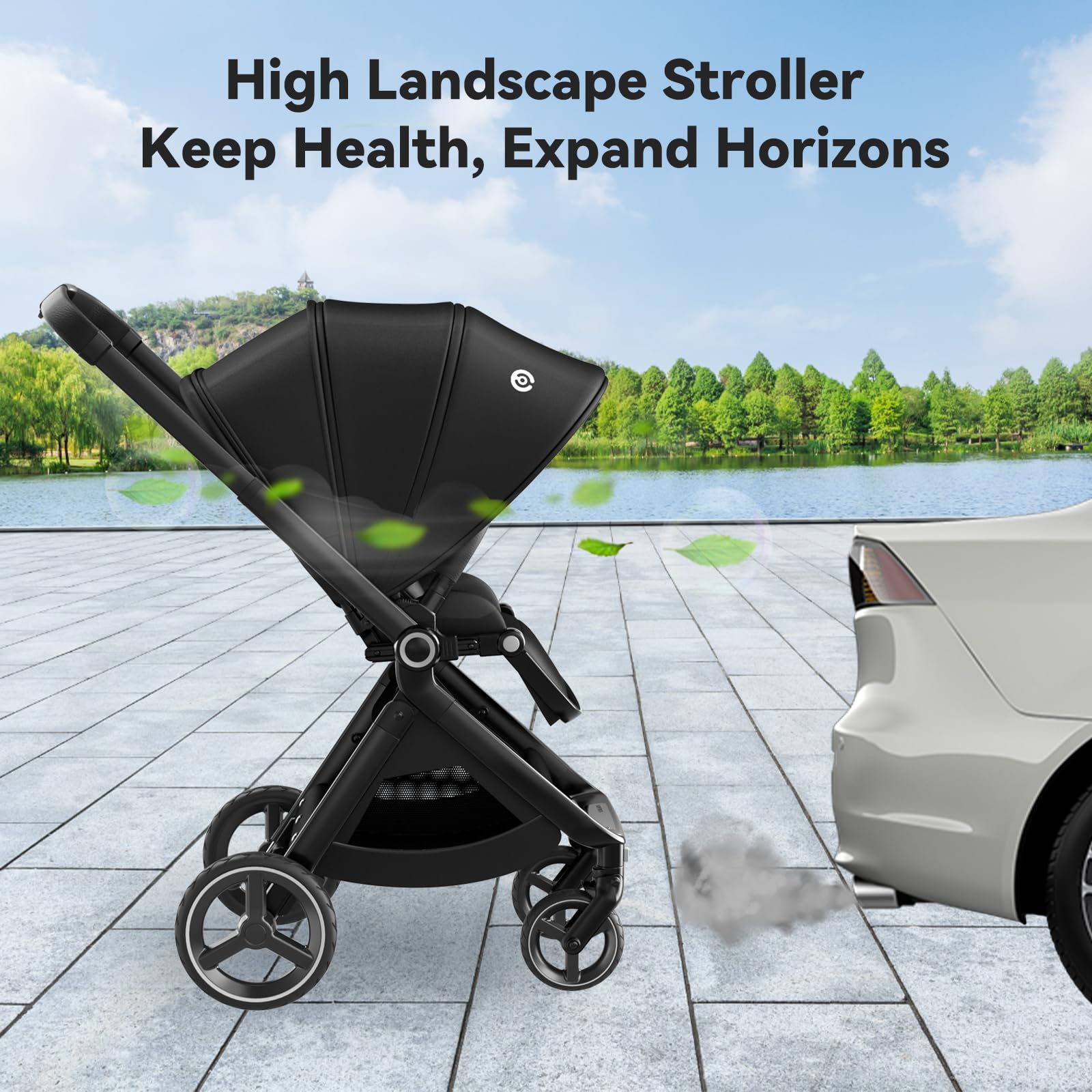 EMU Reversible Baby Stroller - Full-Size Infant Stroller with Reversible Seat & Full Recline | Compact Foldable Pram Carriage for City & Outdoor Use | Perfect for Shopping, Travel & Daily Walks (Black)