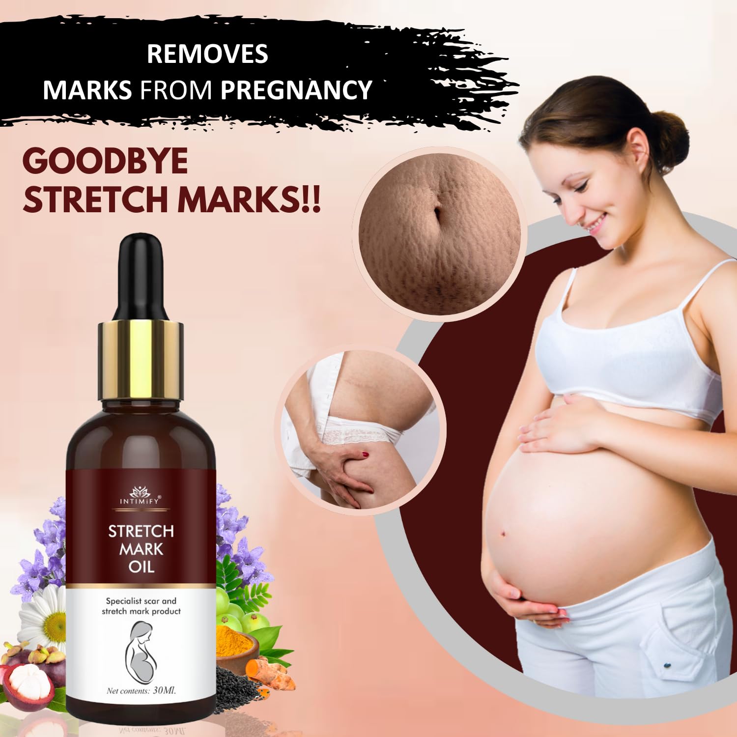 INTIMIFY Stretch Marks Oil & Cream for Women - Pregnancy Safe, 30ml - Hydrating & Nourishing for Belly, Hips & Thighs - Perfect for Pre & Postpartum Care & Daily Skin Moisturizing
