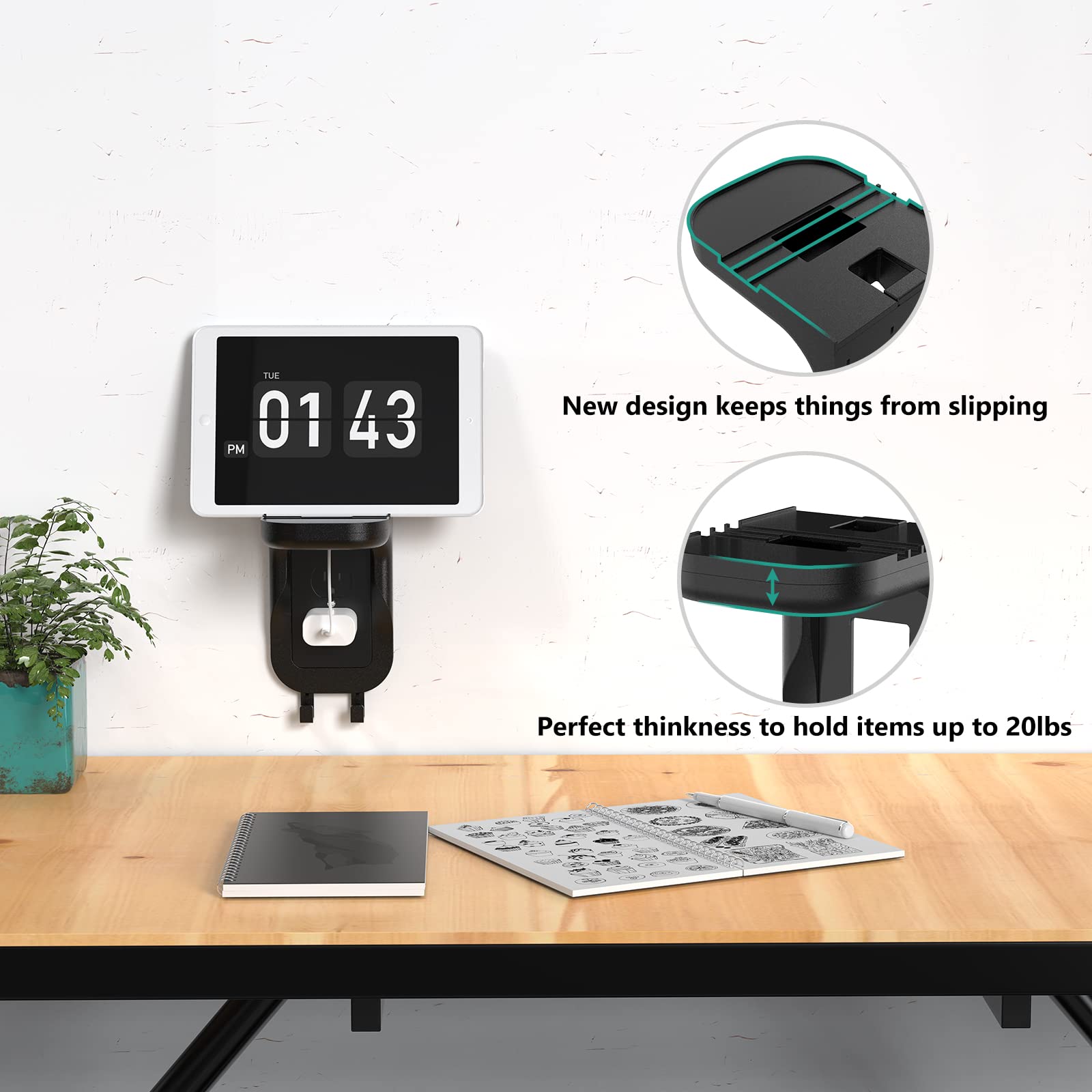 WALI Outlet Shelf Wall Holder for Duplex GFCI Decorative Outlet - Space Saving Smart Home Organizer with Cable Management, Holds Speakers up to 20lbs (OSH002-B, Black) - Perfect for Bedroom, Living Room & Home Office Setup