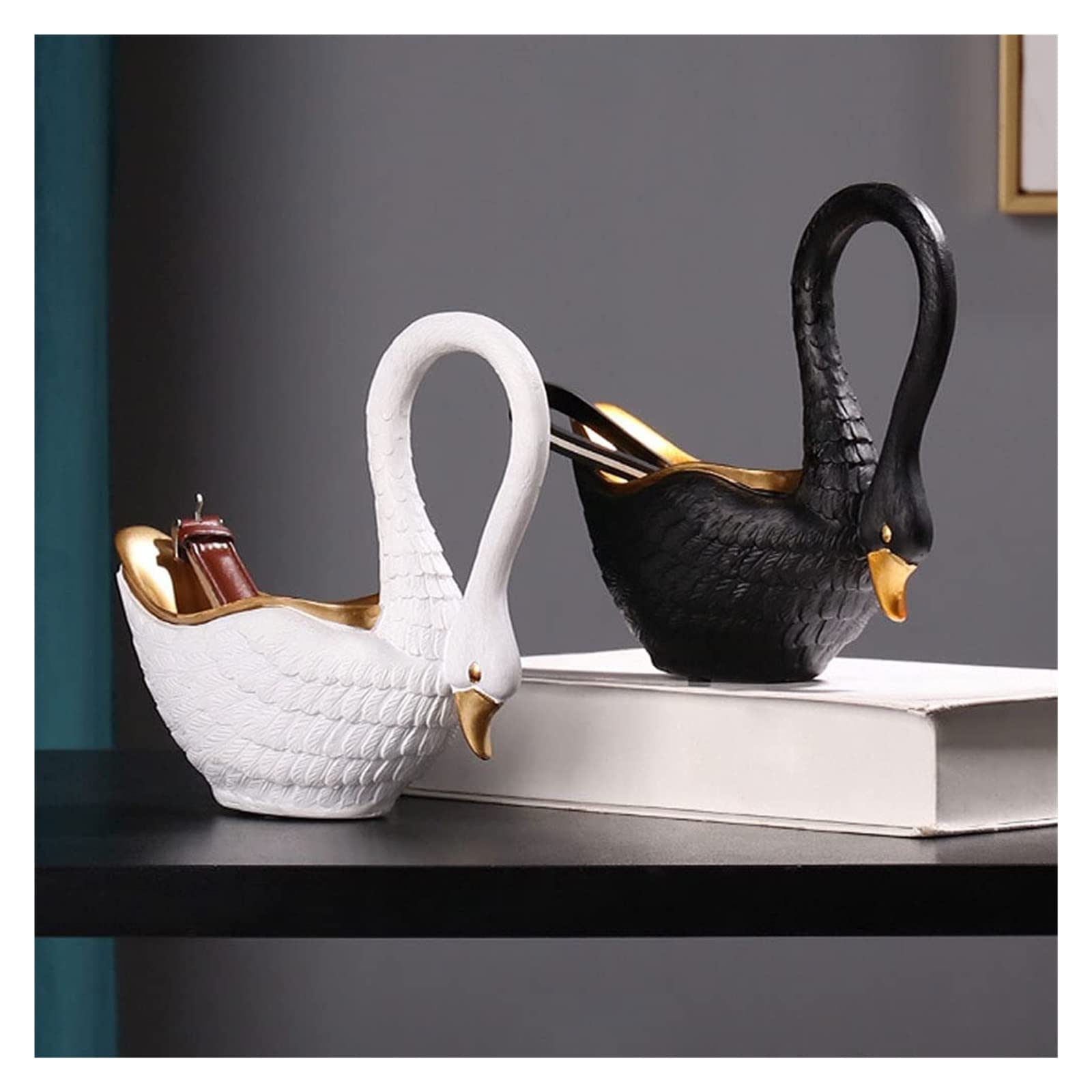 Elegant Black Resin Swan Sculpture - Home & Office Table Decor, Desktop Ornament, Living Room Decoration for Parties & Gifts | Perfect for Wedding Centerpieces, Shelf Displays & Luxury Home Accents