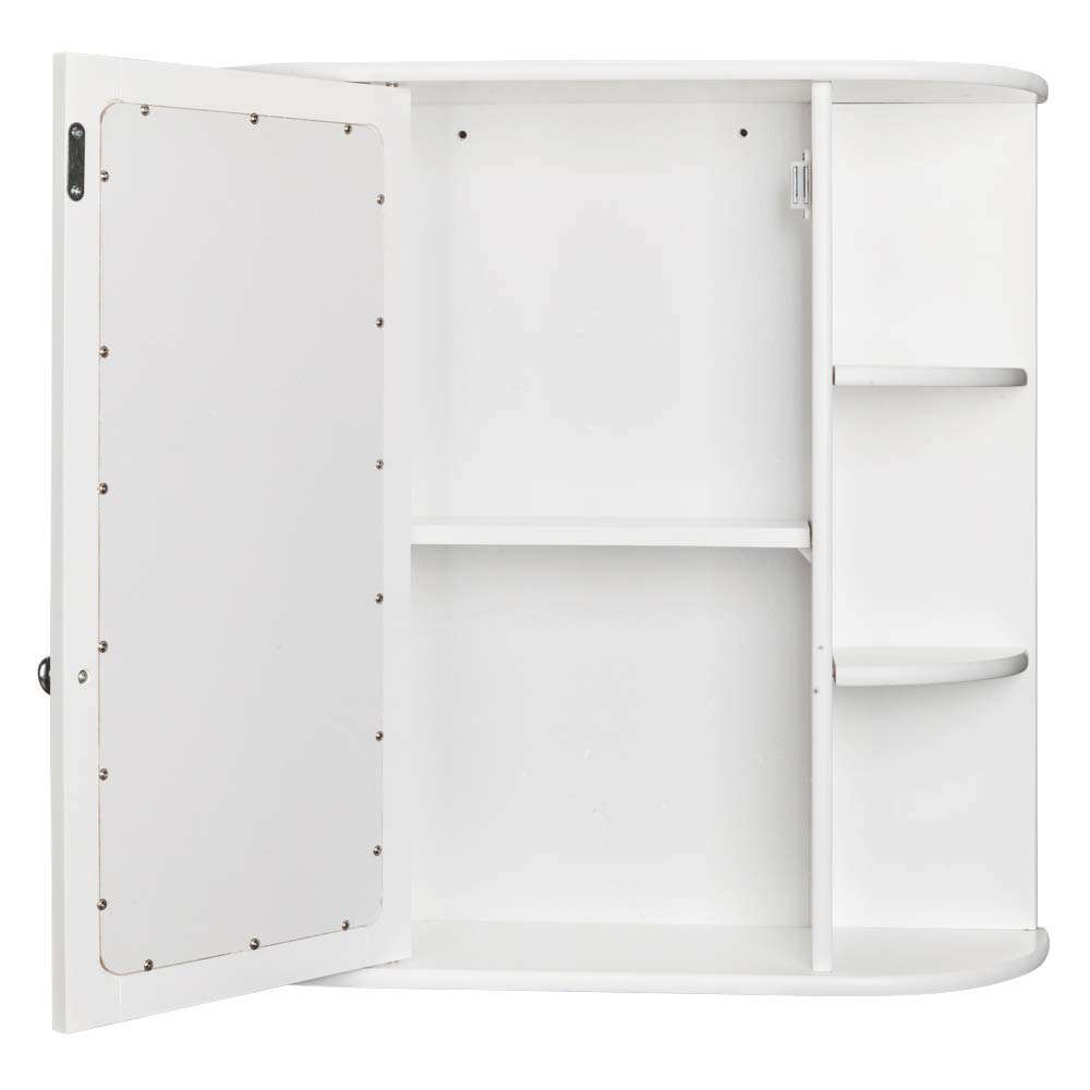 Wall Mounted Bathroom Medicine Cabinet with Mirror - Adjustable Open Shelves, White Storage Cabinet (23.6