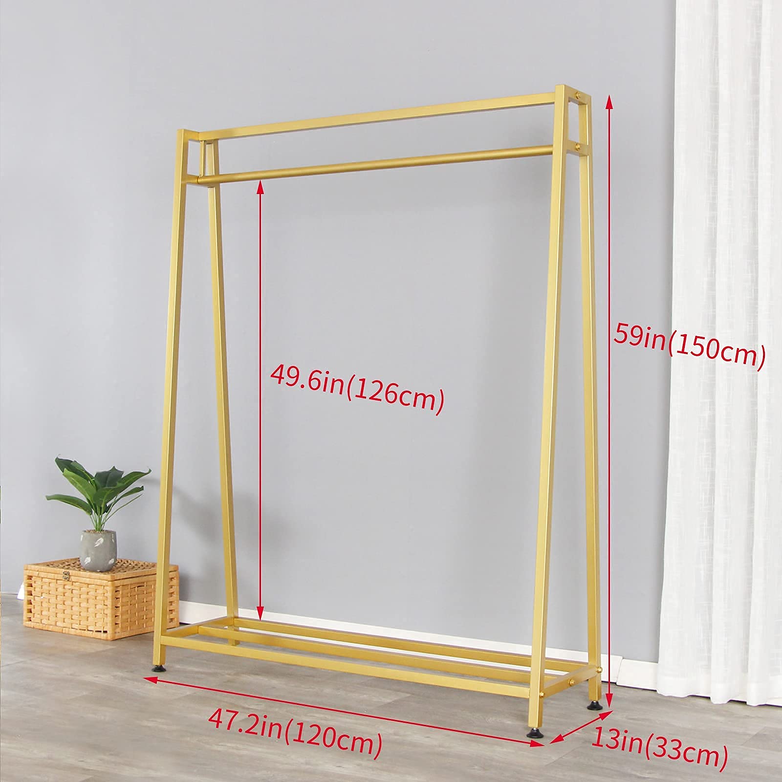 Premium Metal Garment Rack - Gold Clothes Hanging Stand for Boutiques & Home Use | Heavy-Duty Drying Rack for Clothes Storage & Display | Perfect for Retail Stores, Laundry Rooms & Walk-In Closets