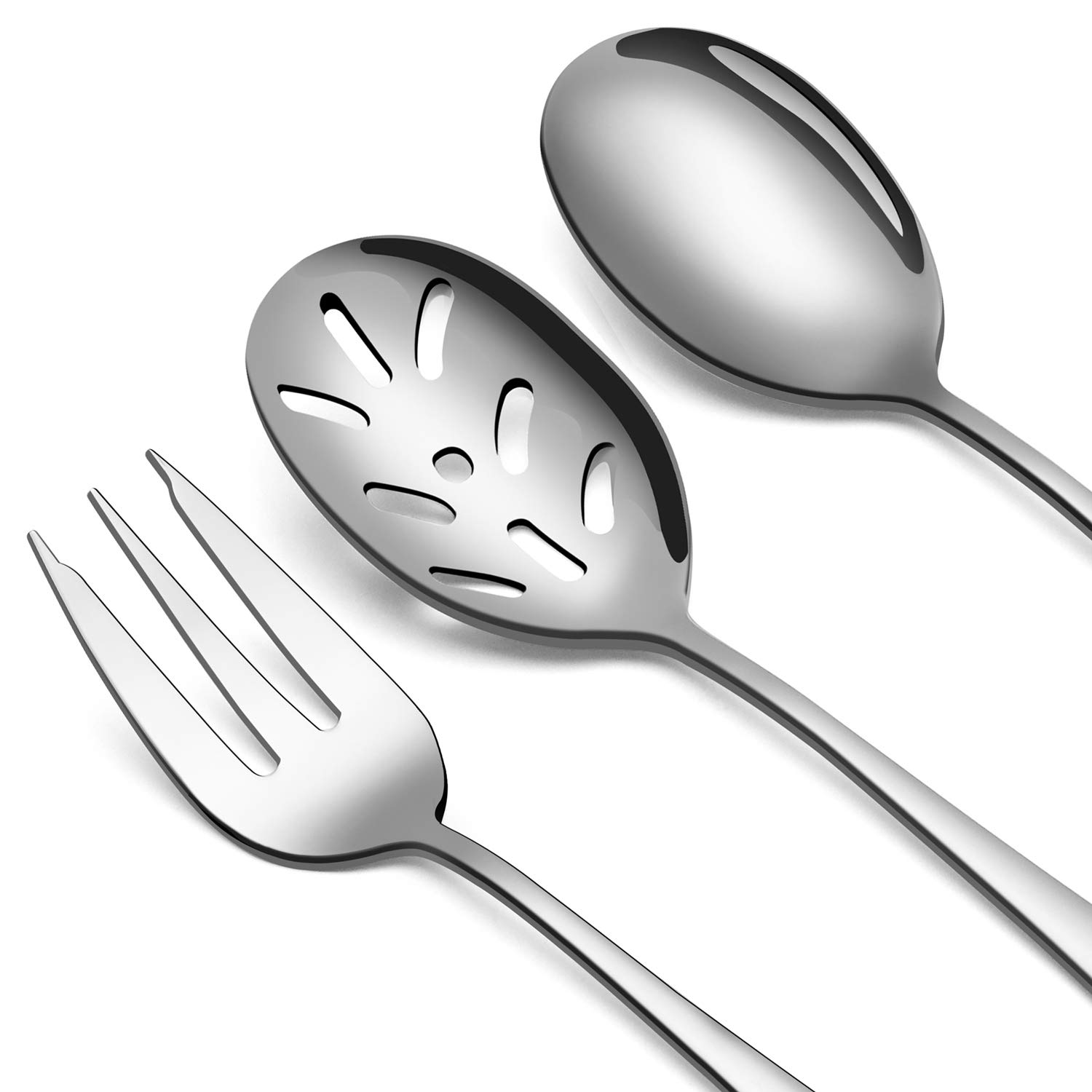 SHARECOOK 5-Piece 18/0 Stainless Steel Serving Set - Mirror Polished Hostess Utensils with Round Edge (Spoon, Fork, Butter Knife & Slotted Spoon) | Dishwasher Safe & Rustproof | Perfect for Dinner Parties, Buffets & Formal Dining