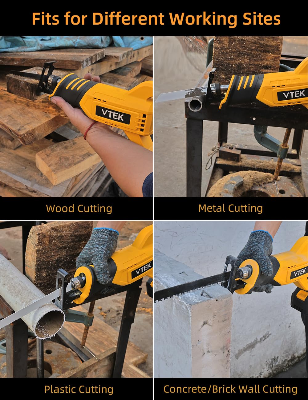VTEK Brushless Cordless Reciprocating Saw - 3 Speed Settings (0-3000 RPM) for Wood, Metal, Plastic & Brick Cutting | Powerful Cordless Saw for DIY Projects, Construction & Home Renovation