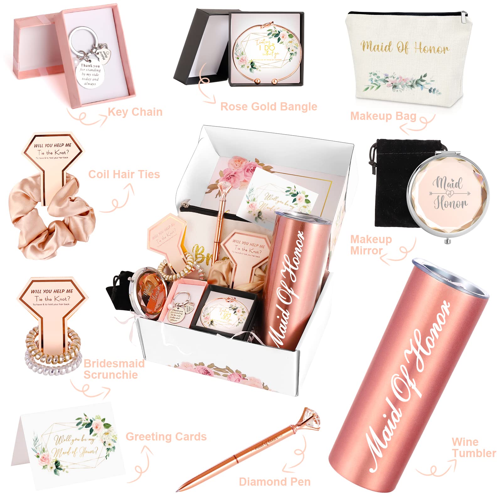 Will You Be My Maid of Honor Gift Box - Bridal Party Proposal Set with 20oz Wine Tumbler for Wedding, Bachelorette & Bridesmaids | Perfect for Wedding Proposals, Bridal Showers & Girls' Night Out