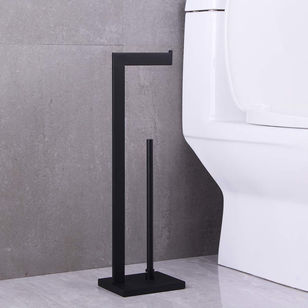 BEIGEEWY Free Standing Toilet Paper Holder - SUS 304 Stainless Steel Bathroom Tissue Roll Holder - Matte Black Finish - Durable & Rustproof - Perfect for Bathroom, Kitchen, RV, and Office Use