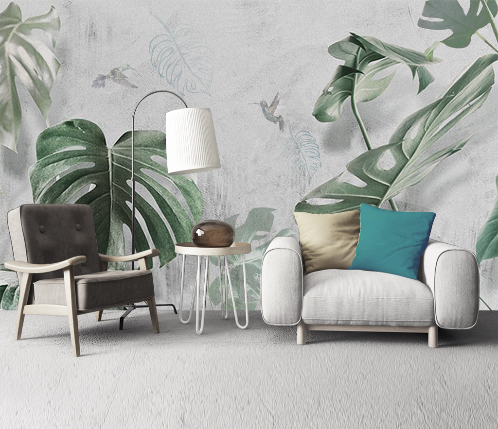 Large Green Leaf Wallpaper Murals - Stunning Botanical Wall Décor for Living Room, Bedroom & Office | Peel & Stick Removable Wallpaper