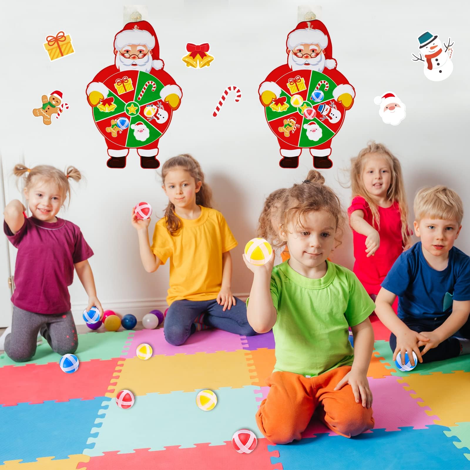 Chiazllta 2 Pack Christmas Games for Kids - Santa Claus Dart Board Set with Sticky Balls, Indoor/Outdoor Party Toys for Holiday Fun - Includes 2 Dart Boards, 6 Balls & 2 Hooks - Perfect for Family Gatherings, Christmas Parties & Kids' Playtime