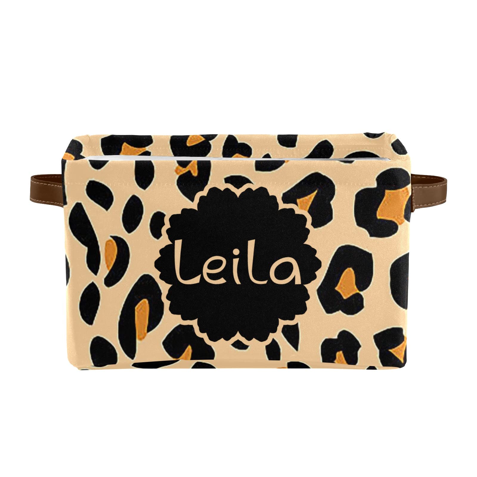 Custom Name Leopard Print Waterproof Storage Box & Basket for Clothes, Towels, Books - Bathroom, Office, Nursery Organization (1 Pack)