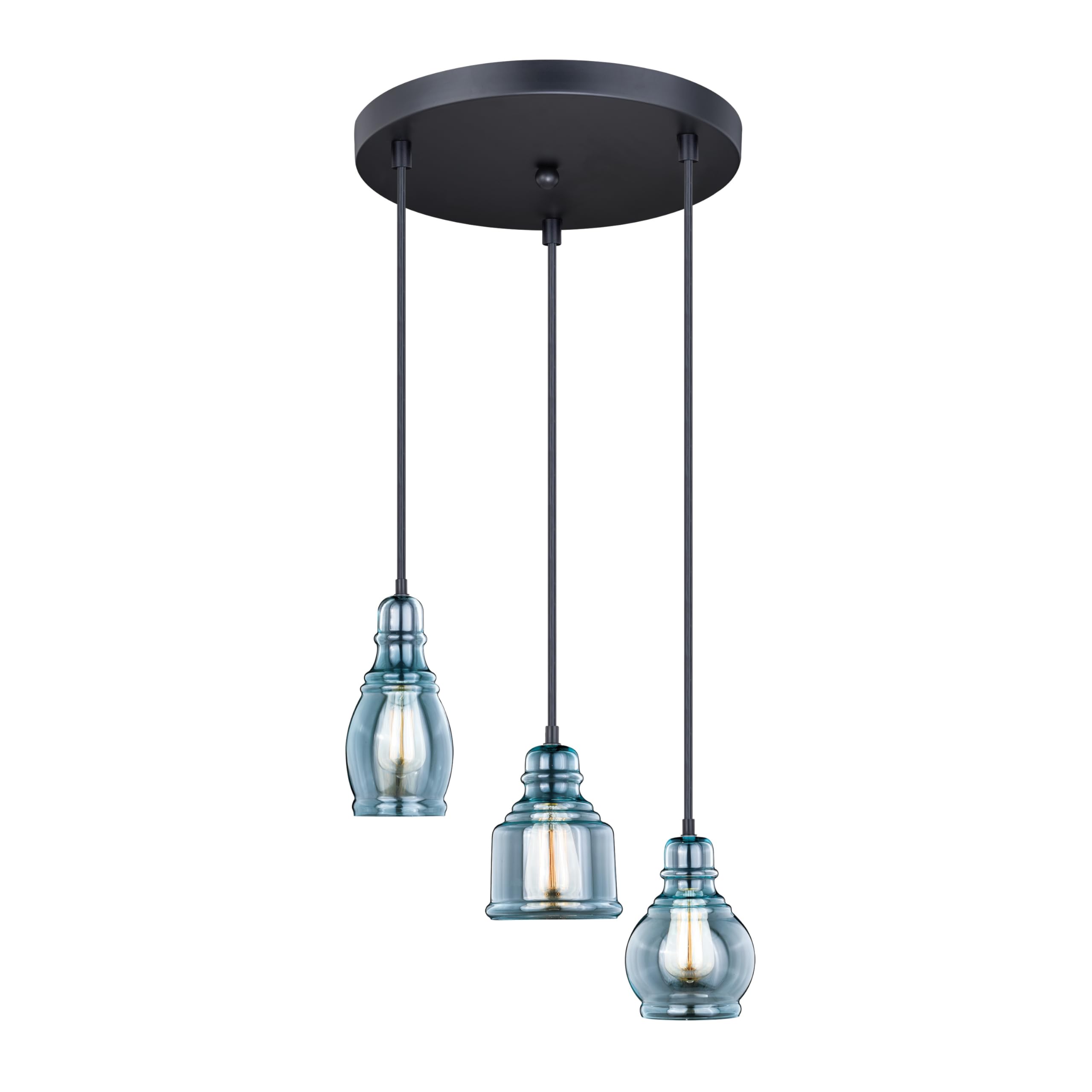 VAXCEL Millie 3L Bronze Farmhouse Jar Pendant Chandelier - Blue Glass Ceiling Light Fixture for Kitchen Island, Dining Room & Bedroom Lighting