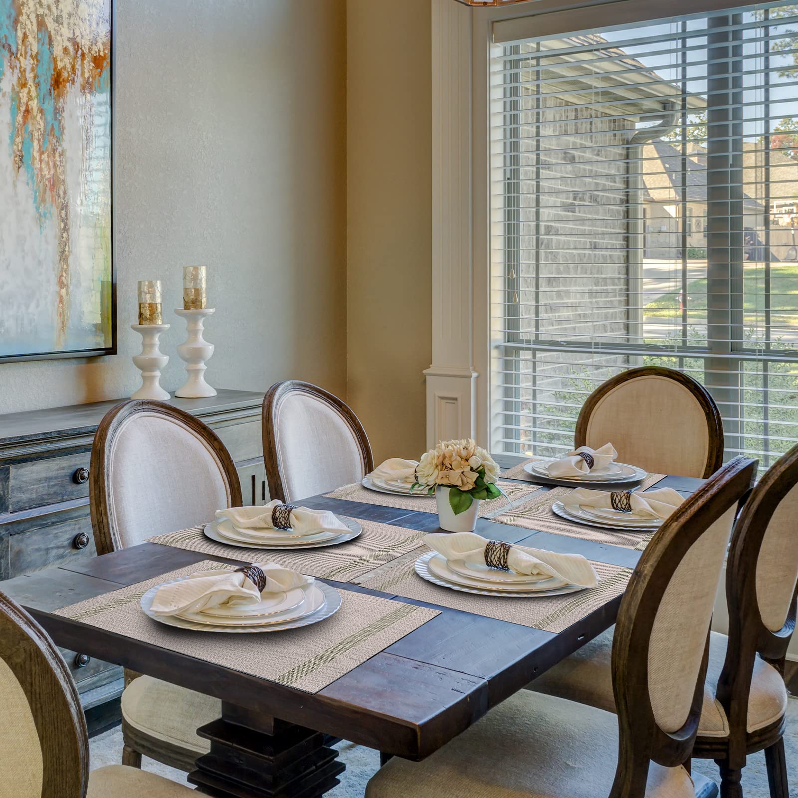 Aofmee Set of 6 Heat-Resistant PVC Placemats - Non-Slip, Stain-Resistant & Washable Vinyl Table Mats for Dining & Kitchen - Perfect for Everyday Meals, Dinner Parties & Holiday Gatherings