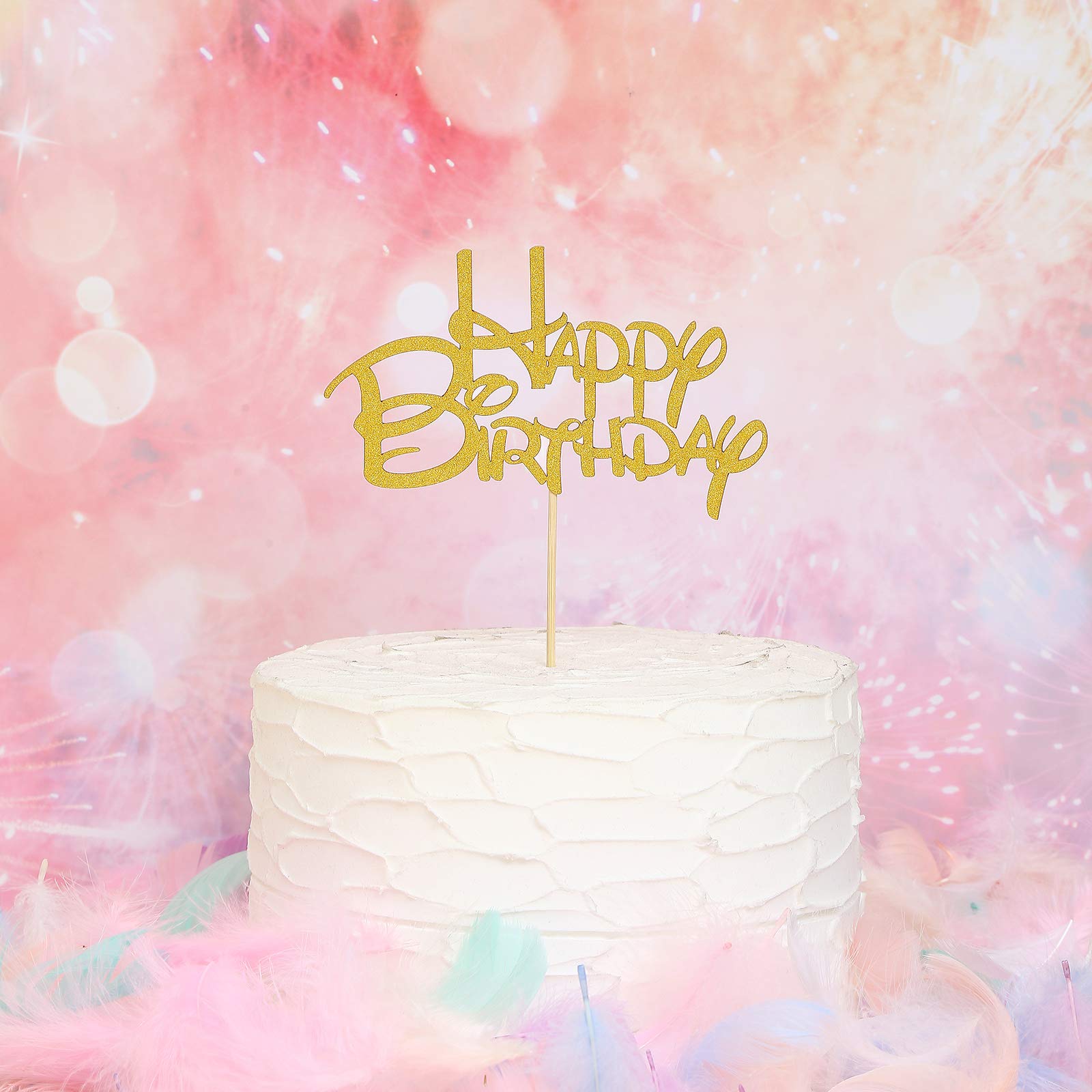 Golden Happy Birthday Cake Topper - Glittery Gold Cake Decorations for Birthday Parties, Photo Booth Props & Cake Smash Celebrations | Elegant Gold Paper Cake Topper Flags for Wedding, Baby Shower & Anniversary Cakes